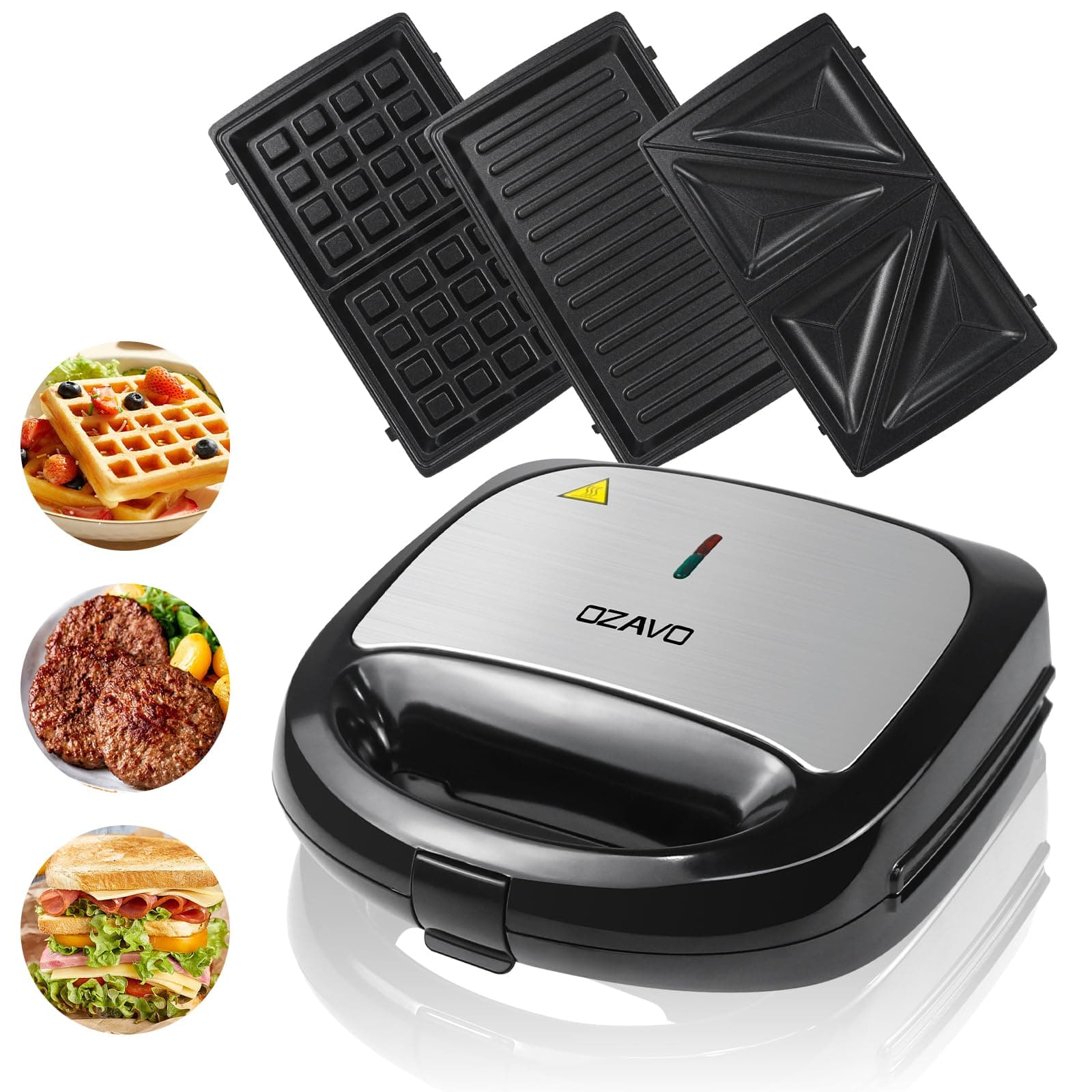 Sandwichmaker 3 in 1, Waffeln, Paninitoaster, 3 abnehmbare Grillplatten, Tisch-Grill für Toast, Waffeln, Fleisch, Schwarz, 750W Angebot bei HelloDeals