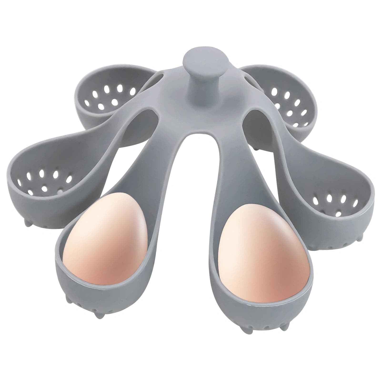 Silicone Egg Boiler Rack, Eierkesselhalter Eier Dämpfen Kochen Halter Zubehör Eier Pochierer, 6 Kammern Silikon Dampftablett, Küchen-Silikon-Eierkocher-Gadget, Grau Angebot bei HelloDeals