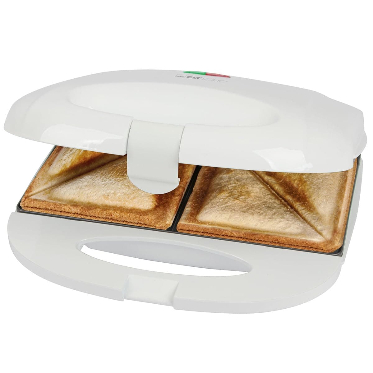 Clatronic® Sandwichmaker | für dreieckige Sandwichplatten | Sandwichtoaster mit Antihaftbeschichtung | Toaster Sandwichtoaster mit Backampel | Sandwich Maker bis zu 820 Watt | ST 3813 weiß Angebot bei HelloDeals