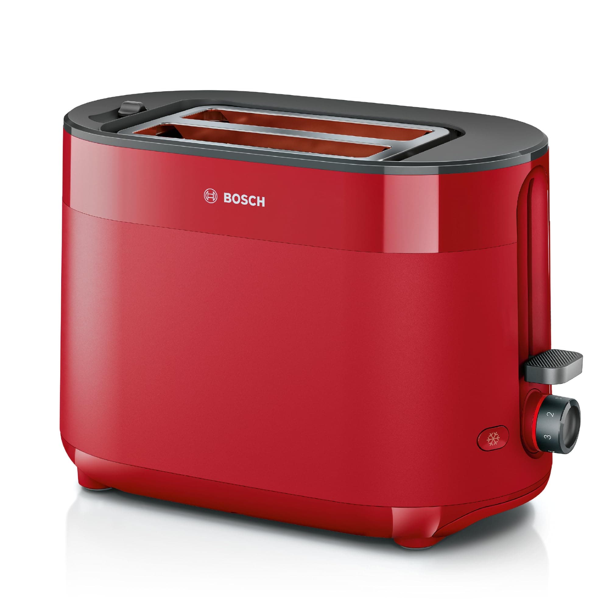 Bosch Kompakt Toaster MyMoment TAT2M124, integrierter Brötchenaufsatz, mit Auftaufunktion, mit Abschaltautomatik, Liftfunktion, Brotzentrierung, perfekt für 2 Scheiben, 800 Watt, Rot matt Angebot bei HelloDeals