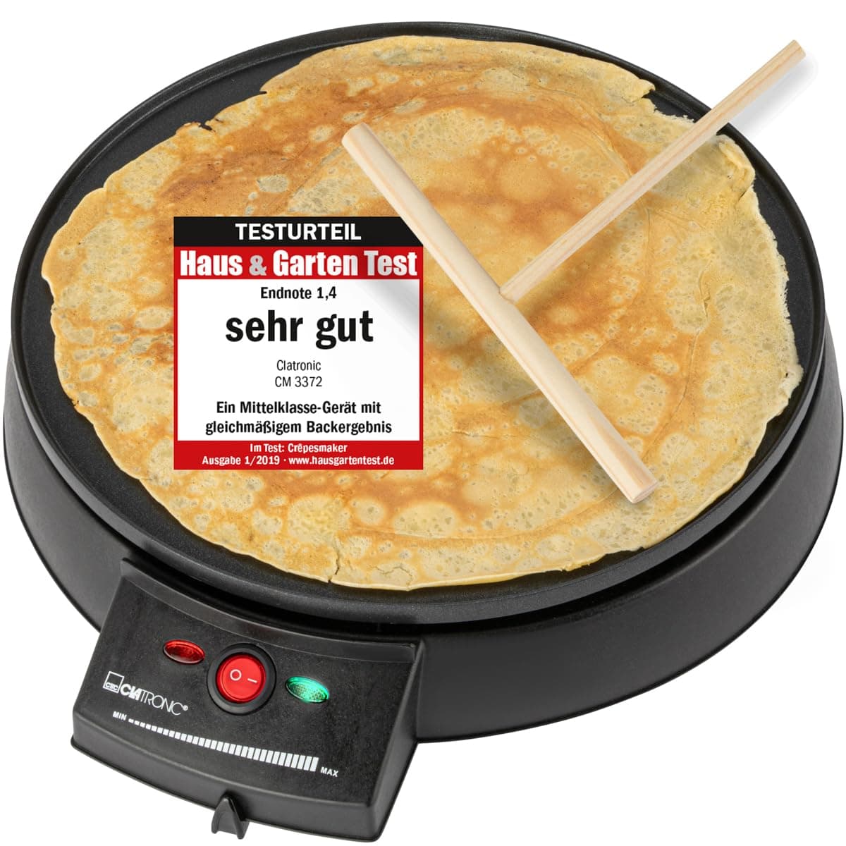 Clatronic® Crepes Maker für Crepes mit Ø29 cm | inkl. Teigverteiler | Crepe Maker | antihaftbeschichte Oberfläche | stufenlos regelbarer Thermostat | Crepemaker | Pfannkuchen Maker mit 900W | cm 3372 Angebot bei HelloDeals