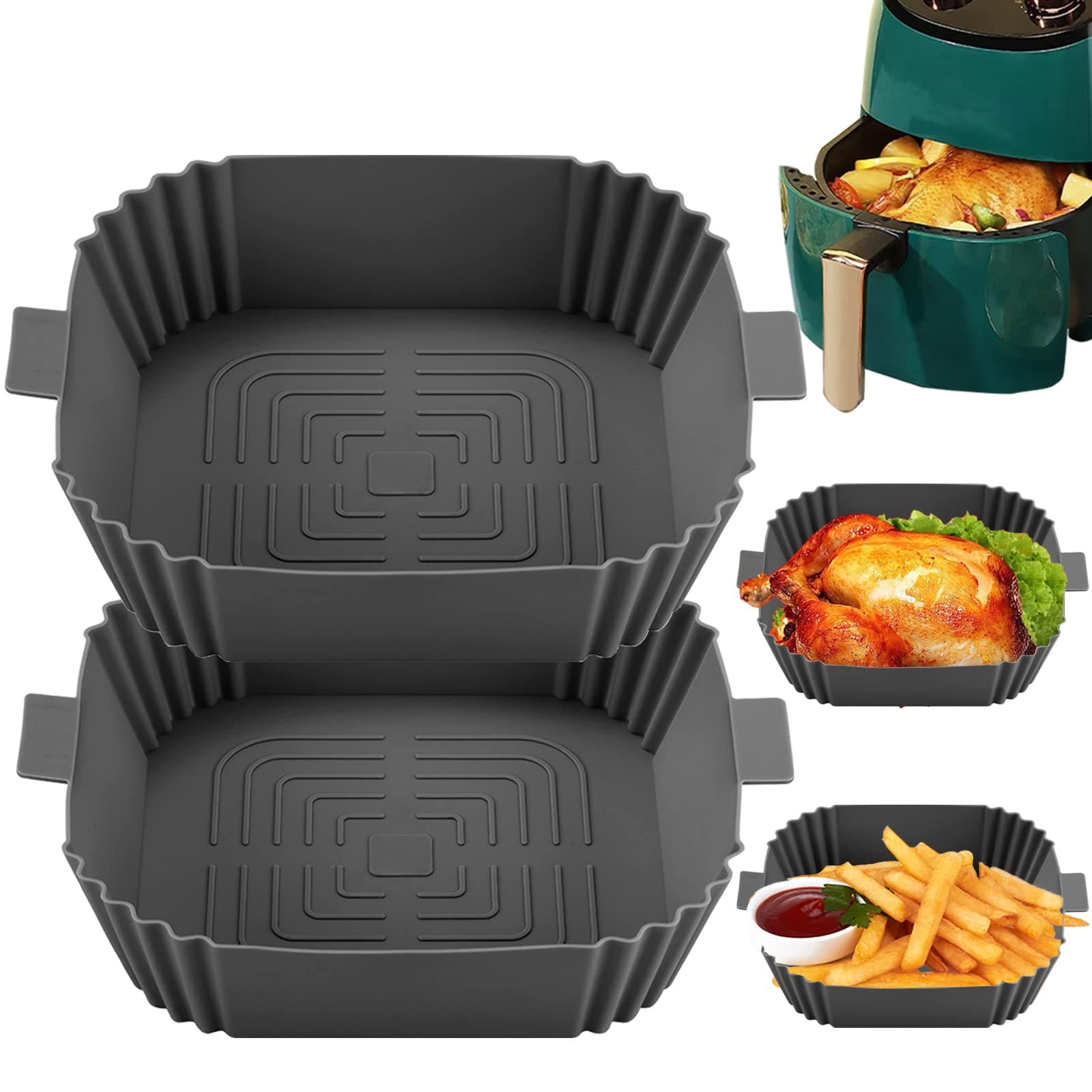 Silikon Backform Für Heißluftfritteuse-Silikonform Für Heißluftfritteuse Backpapier Zuschnitte Airfryer Zubehör Silikonbackformen Air Fryer Aus Silikon Accessories Silikoneinsatz Zubehör Grey+grey Angebot bei HelloDeals
