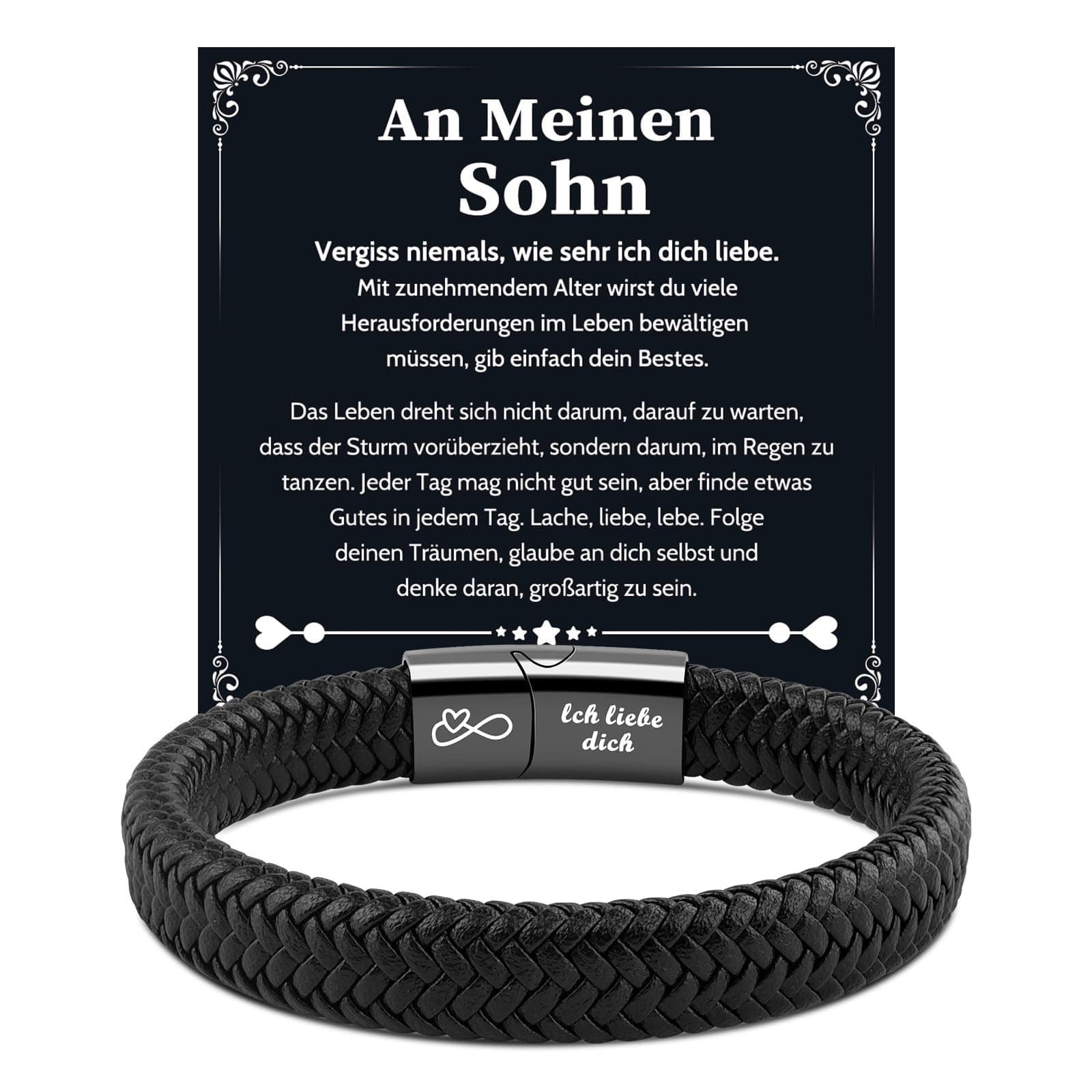 VU100 Ich Liebe Dich Geschenke für Männer, An Meinen Sohn/Mann/Papa/Bruder Lederarmband Herren mit Gravur Geburtstag Weihnachten Geschenk für Ihn Freund Ehemann Jungen, Valentinstag Jahrestag Geschenk A-Sohn-21.5cm Angebot bei HelloDeals
