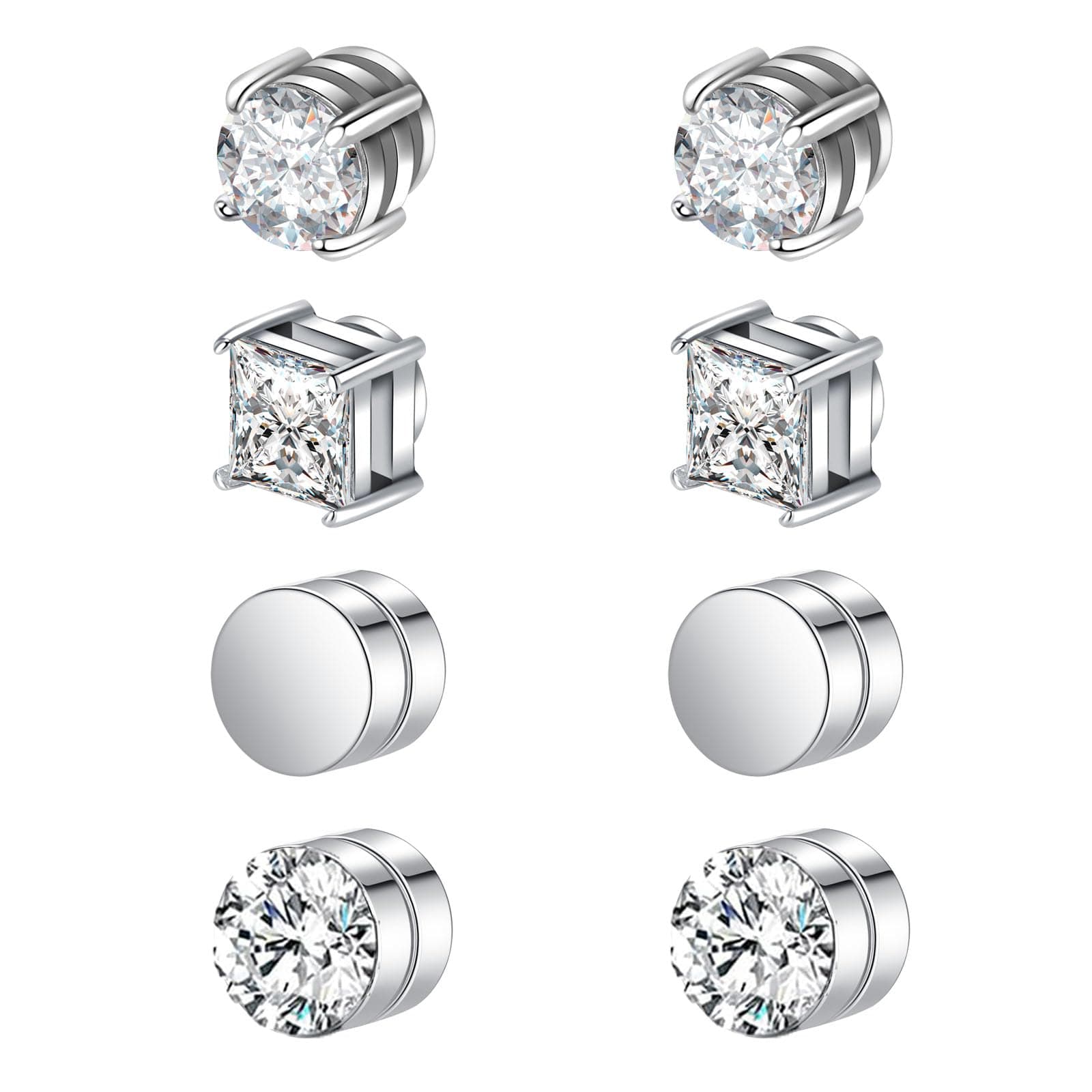 Magnet Ohrstecker Fake Ohrrings Magnetischer Ohrstecker Silber Schwarz für Herren Mann Damen Chirurgenstahl 8stk Silber Angebot bei HelloDeals