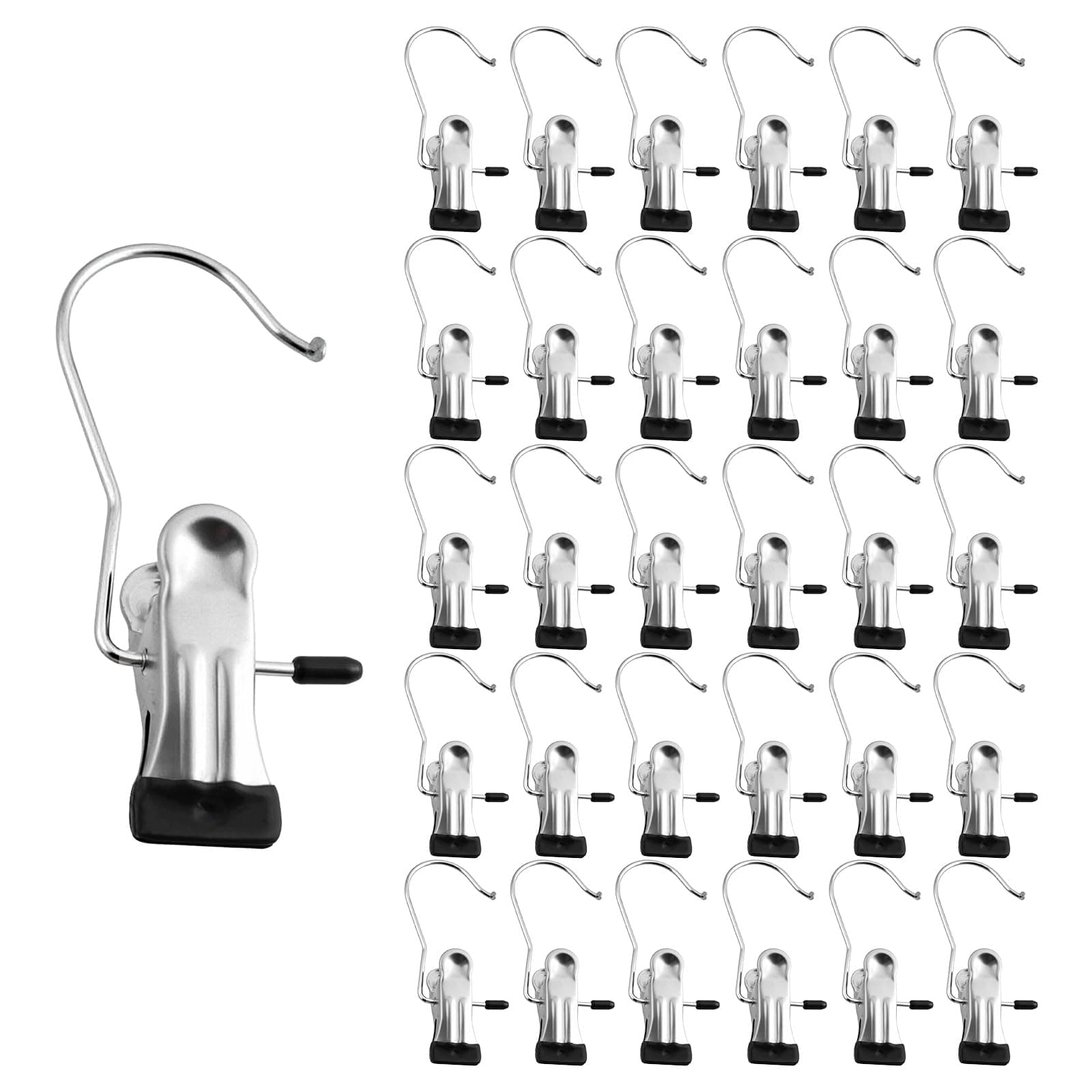 30 Stück Wäscheklammern Edelstahl, Wäsche Haken rutschfest Kleiderbügel Clip 360° Drehbar Stiefelklammern Stiefel Aufhänger Metall Klammern für Hosen Schuhe Handtuch (Schwarz) Angebot bei HelloDeals
