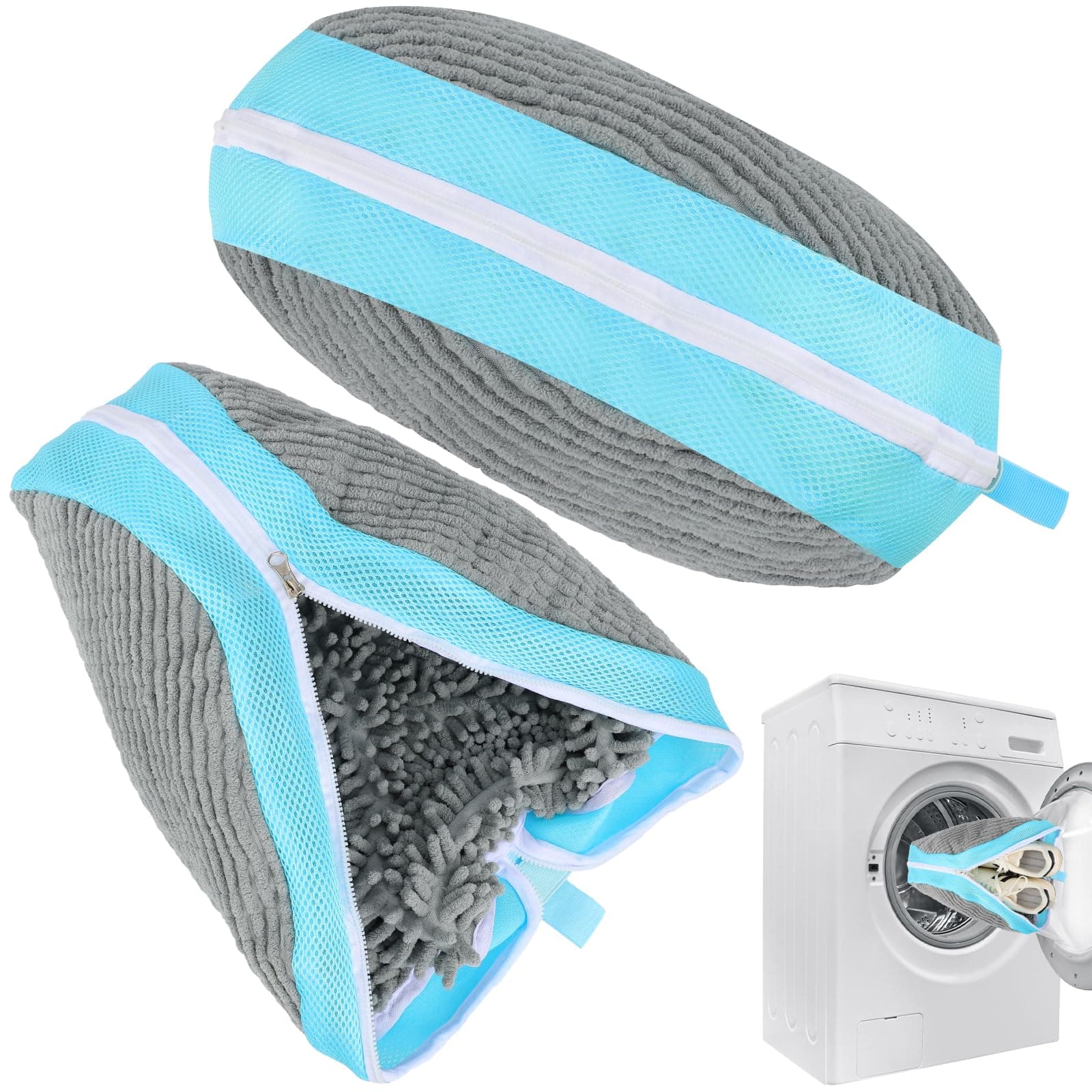 2 Stück Schuhwaschbeutel Waschmaschine 40.5cm x 27cm, Wiederverwendbarer Schuhbeutel Waschbeutel Schuhe Wäschesack Groß mit Reißverschluss (Grau+Blau) Angebot bei HelloDeals