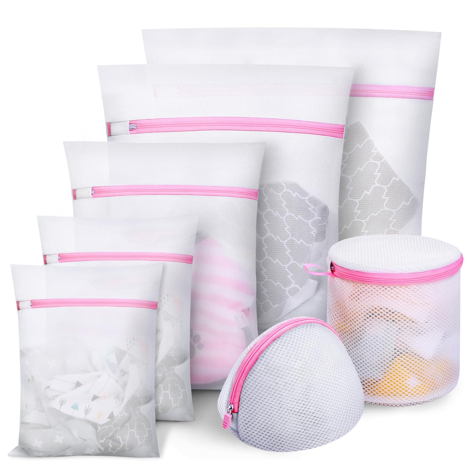 7er Set Wäschebeutel Wäschenetze,Wäschesack BH Waschmaschine Laundry Bag für Empfindliches,BH, Bluse, Unterwäsche, Schuhe, Babykleidung, Wash Bag usw（Rosa,1XL,2L,2M,2BH） 7 Set-1XL,2L,2M,2BH(Rosa) Angebot bei HelloDeals
