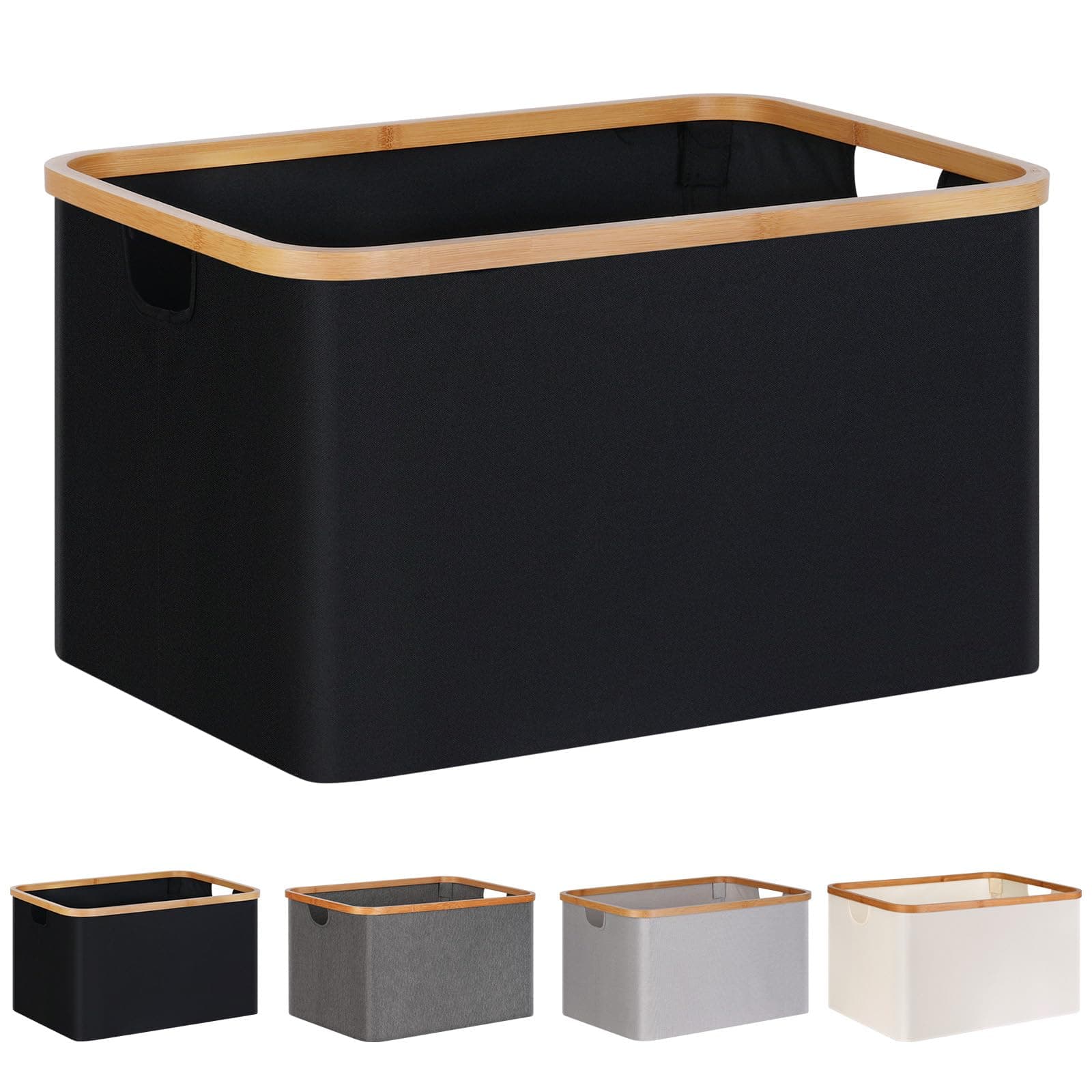 efluky Faltbarer Wäschekorb 60L, Bambus Stoff Faltbarer Storage Basket, Aufbewahrung Klappbar Wäschekorb, Laundry Baskets für Schlafzimmer Badezimmer (Schwarz) Schwarz-60l Angebot bei HelloDeals
