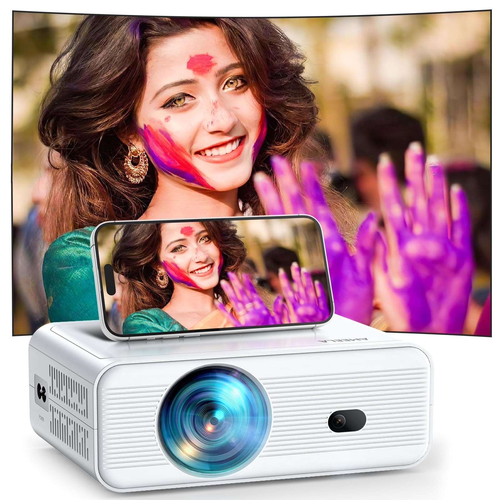 18000 Lumen Beamer, Full HD 1080P Mini Beamer, AMEELA Videobeamer, 2.4/5G WiFi Bluetooth Beamer, 50%-100% Zoom, tragbarer Projektor kompatibel mit TV/USB/Laptop/HDMI/iOS/Smartphone Angebot bei HelloDeals