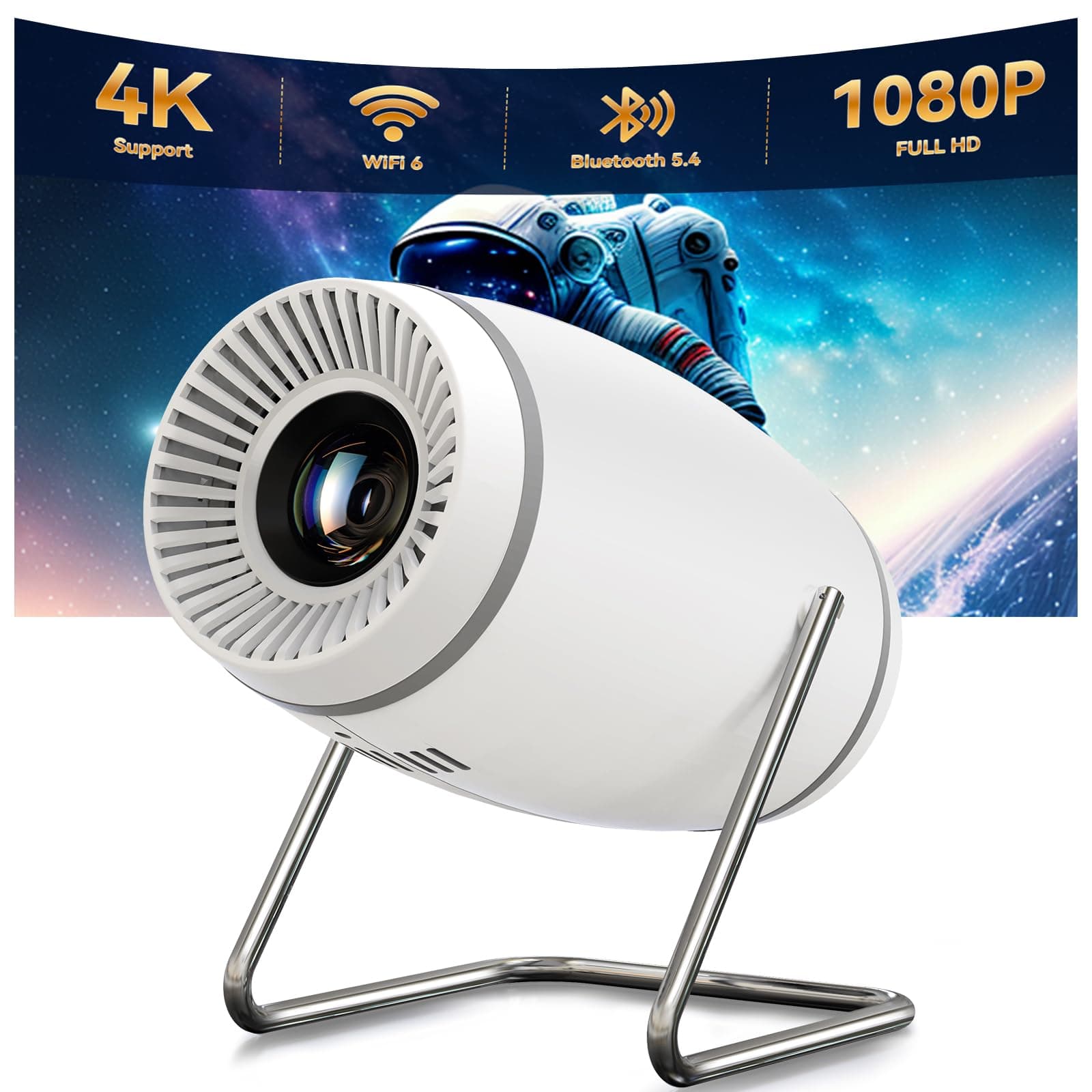 Mini Projektor 4K Mini Beamer WiFi 6 und Bluetooth 5.4, Tragbarer Video Projektor, 130 Zoll Home Cinema Smart Projektor Kompatibel mit HDMI/TV Stick/USB / PS5 (Integrierte App) Angebot bei HelloDeals