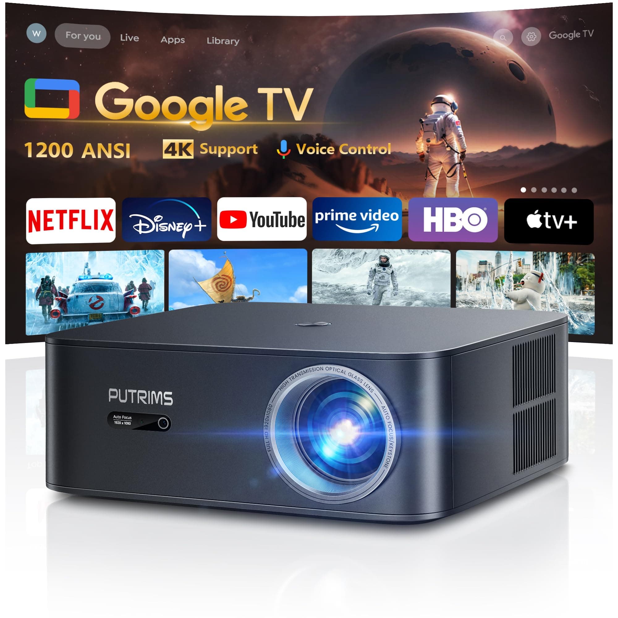 Smart Beamer 4K【1200 ANSI/Google TV】 Netflix Official, Autofokus Trapezkorrektur Beamer Outdoor Tageslicht WiFi6 Bluetooth, Sprachsteuerung 1080P Full HD LED Deckenmontage 300" für Heimkino Projektor M Grau Angebot bei HelloDeals