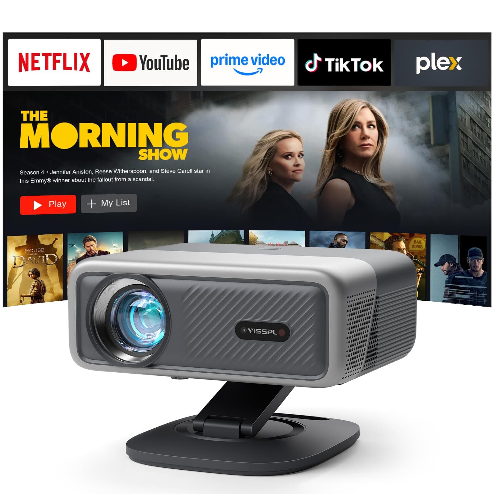 Smart Beamer 4K[Kompatibel mit Netflix] 3D Dolby Audio VISSPL 30000Lumen Autofokus/Auto Trapezkorrektur Projektor,WiFi6 Bluetooth Beamer 4K Heimkino,Outdoor Video Projektor Mit 360° Drehbarem Ständer A-28000L Netflix Beamer Angebot bei HelloDeals