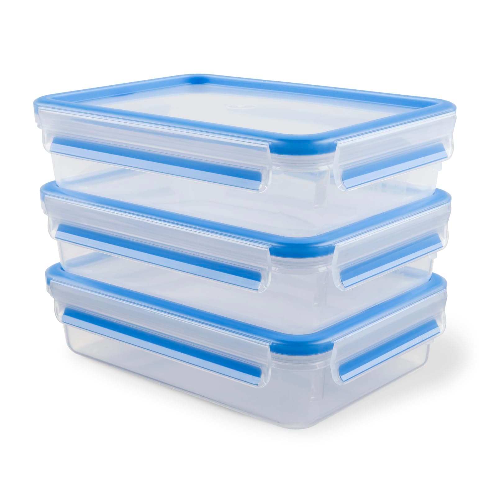 EMSA Clip & Close Frischhaltedosen-Set, rechteckig, 3 x 1,2 L, Aufbewahrungsboxen, 100 Prozent dicht, spülmaschinen-, gefrier-, mikrowellenfest, Blau, Made in Germany, 515645 Transparent / Blau 3-teilig 3 x 1.2 L - 3-teiliges Set Angebot bei HelloDeals