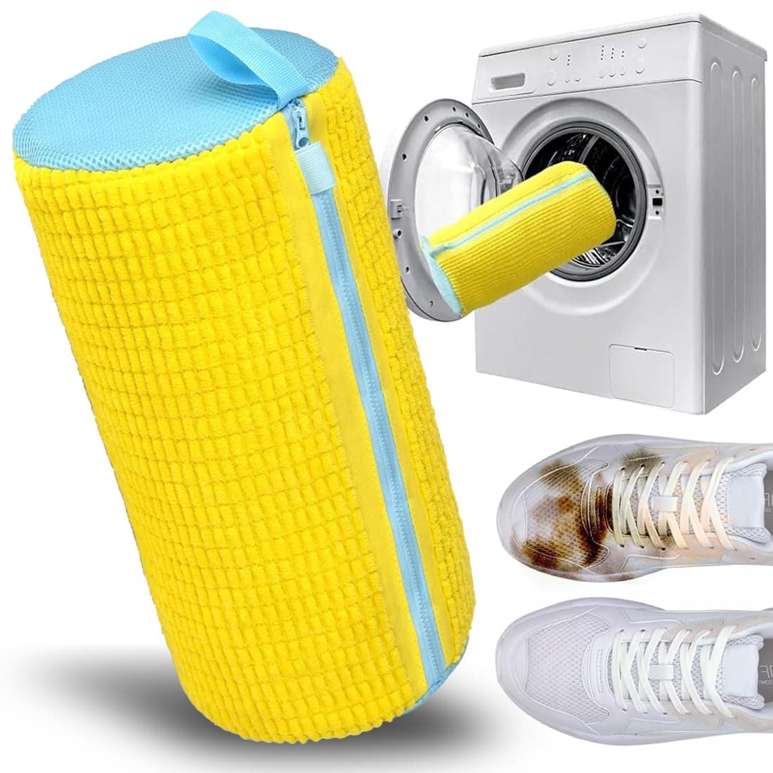 Schuhwaschbeutel Waschmaschine, Langlebiger und Wiederverwendbarer Schuhe Waschbeutel, Sneaker Wäschenetz mit Reißverschluss, Wäschesack Schuhe für Waschmaschine Und Trockner (Gelb) Angebot bei HelloDeals