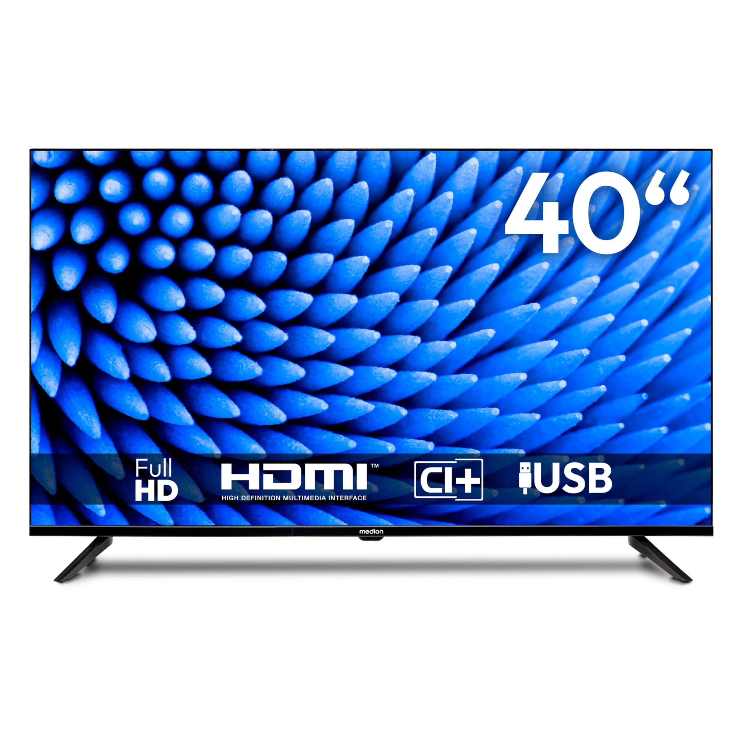 MEDION 100,3 cm (40 Zoll) Full HD Fernseher (Triple Tuner Receiver DVB-T2 DVB-C DVB-S2, 2 x HDMI, USB, Sleeptimer, Mediaplayer, VESA, CI+, MD 840000) Full HD - 2025 100,3 cm (40 Zoll) Angebot bei HelloDeals