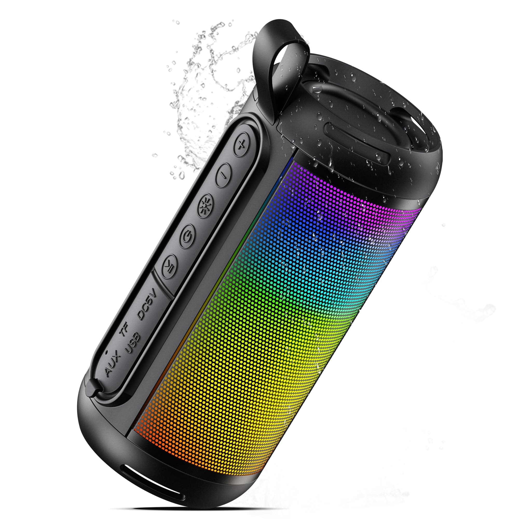 Brelley Bluetooth Lautsprecher, Musikbox mit HD-Sound, BT6.0, IPX5, Dualen Bass-Treibern, RGB Lichter, USB, AUX, TF Karte, 20H Akku, für Party, Outdoor, Reisen, Geburtstagsgeschenk Angebot bei HelloDeals