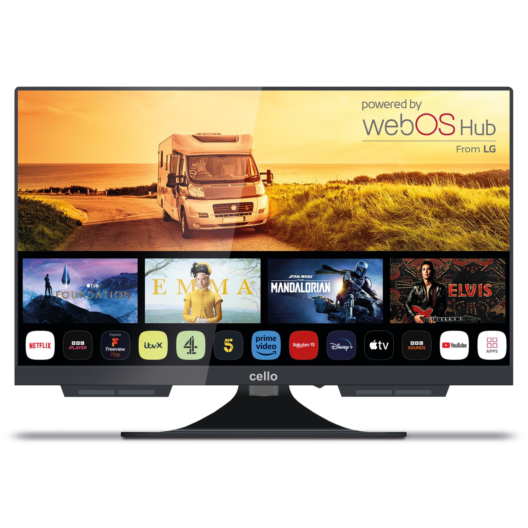 Cello C1924WS 12 Volt 19 Zoll Traveller Smart rahmenloser Fernseher Ultrafast WebOS, Freeview Play, FreeSat, Pitch Perfect Lautsprecher Bluetooth, Netflix, Kleiner Fernseher für Wohnmobile und LKWs Angebot bei HelloDeals