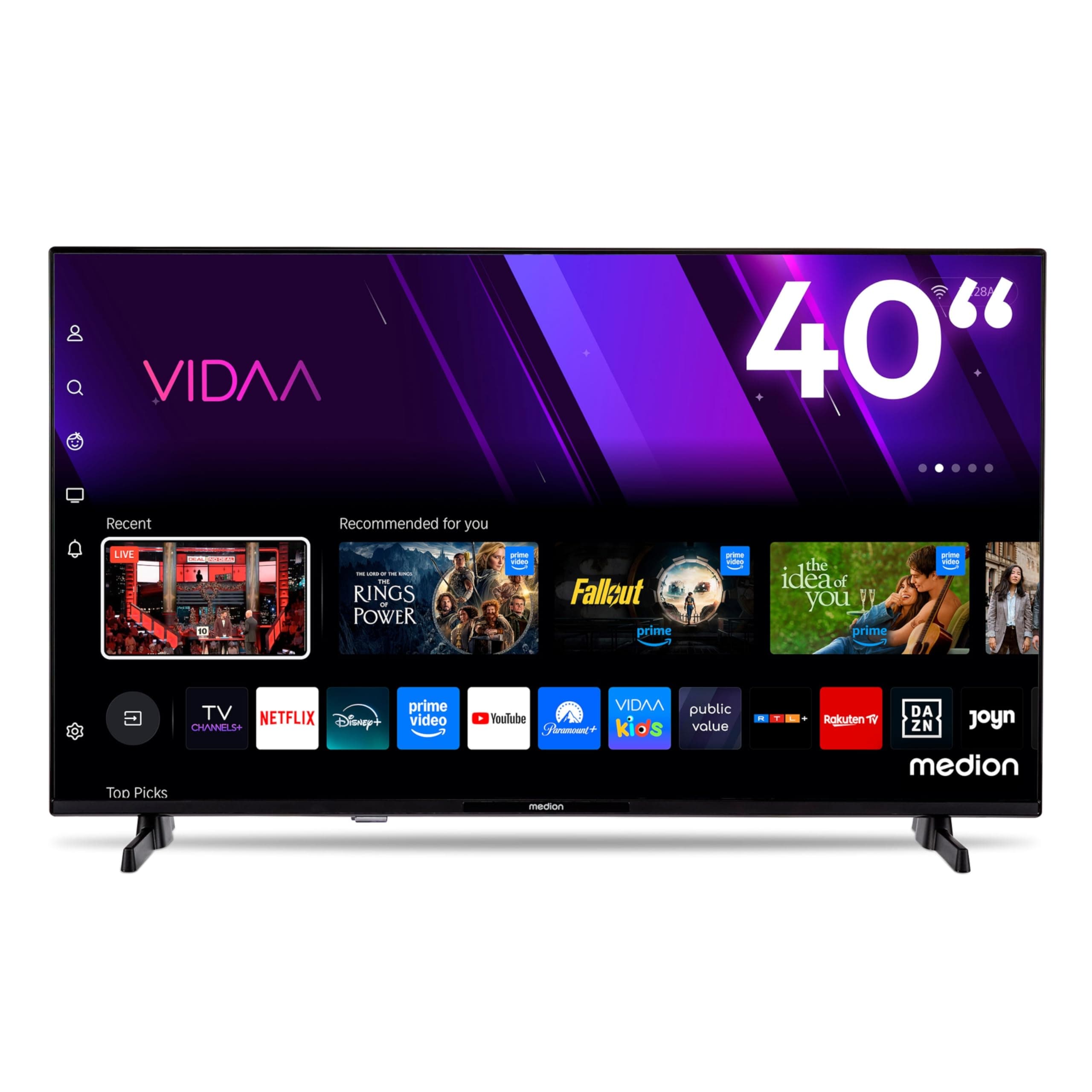 MEDION 100,3 cm (40 Zoll) Full HD Fernseher (Smart-TV, HDR, VIDAA Store, Netflix, Prime Video, Disney+, DAZN, Paramount+, HbbTV, PVR, Bluetooth, MD 840101) 40" Zoll Angebot bei HelloDeals