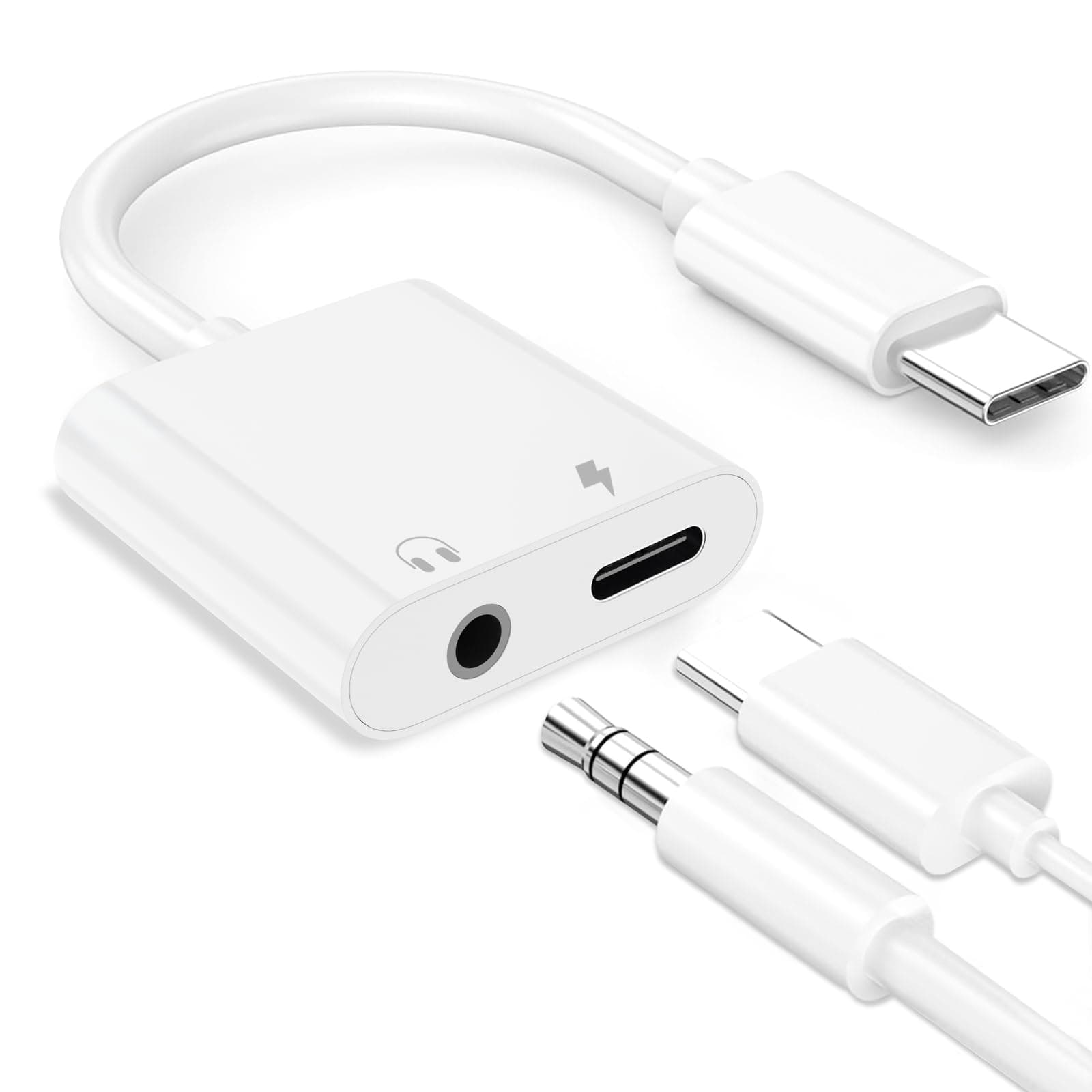 2 in 1 Adapter USB C Auf Klinke mit 3.5 mm Kopfhörer Aux Adapter und Laden PD 60W, Aux USB C Adapter für iPhone 15/16 Pro Max, Pad, Hua wei, Galaxy S22 S21 S20, Google Pixel 8/7, etc. Angebot bei HelloDeals