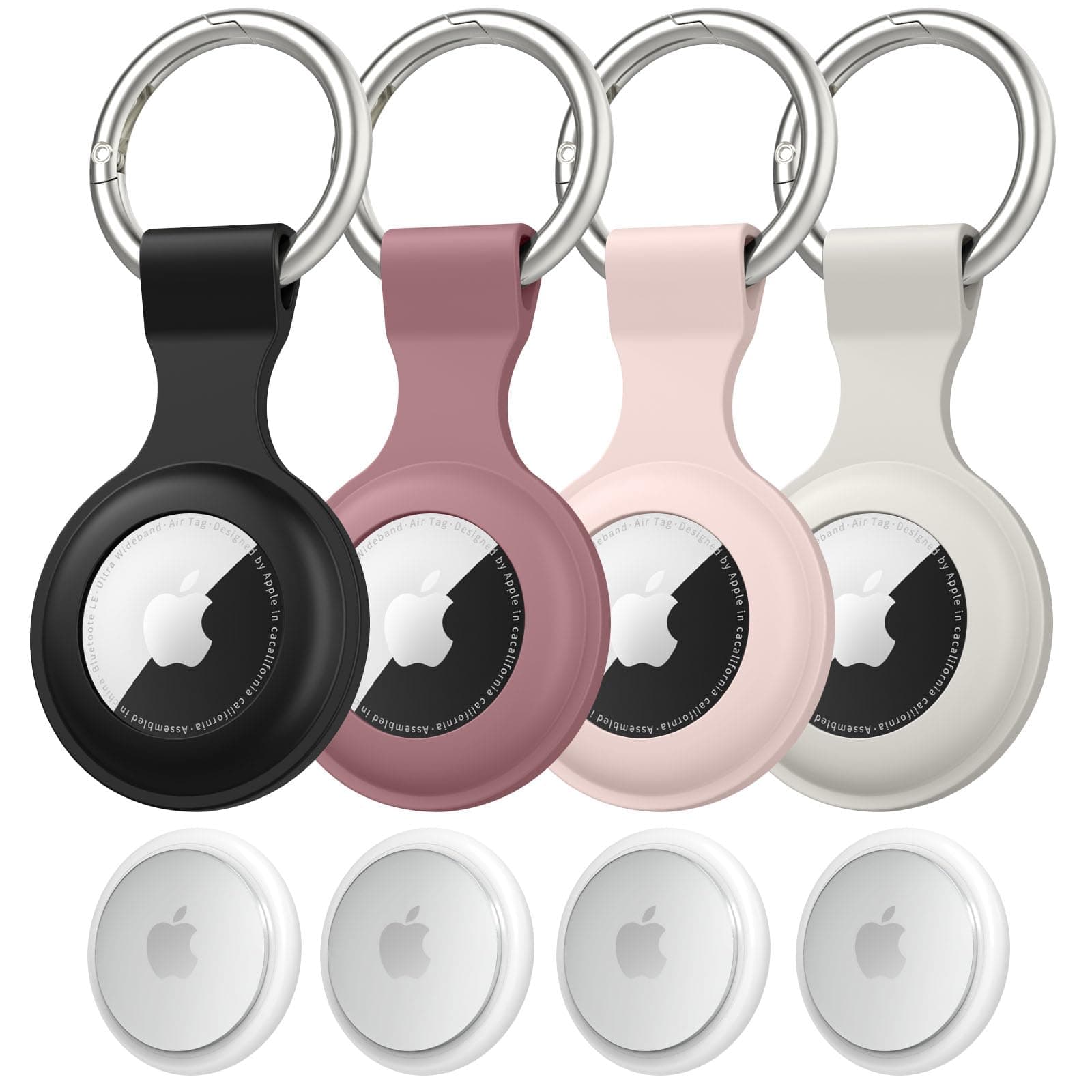 Amzpas Hülle für Airtag Anhänger, 4Stück Airtags Schlüsselanhänger Silikon für Apple Airtags, Tragbares Case Zubehör Schlüsselanhänger für Air Tag Tracker(Schwarz/Violett/Rosa/Starlight) Angebot bei HelloDeals