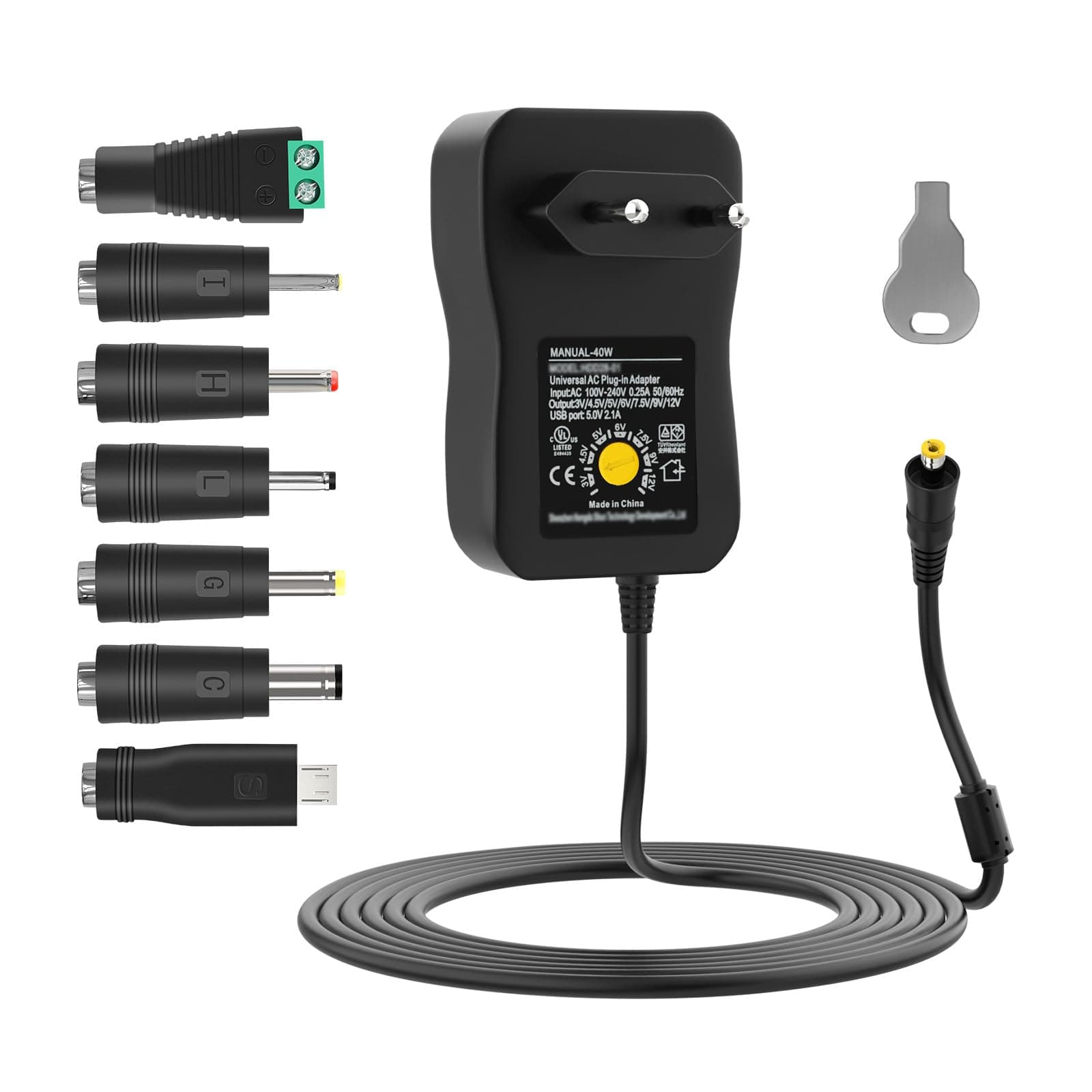 Universal Netzteil, Isisyu 40W AC zu DC 3V 4.5V 5V 6V 7.5V 9V 12V Adapter Einstellbares Schaltnetzteil mit 5V 2.1A USB Port und 7 DC Steckern für 3-12V Haus Elektronik, LED Streifen, Router, 3A max Angebot bei HelloDeals