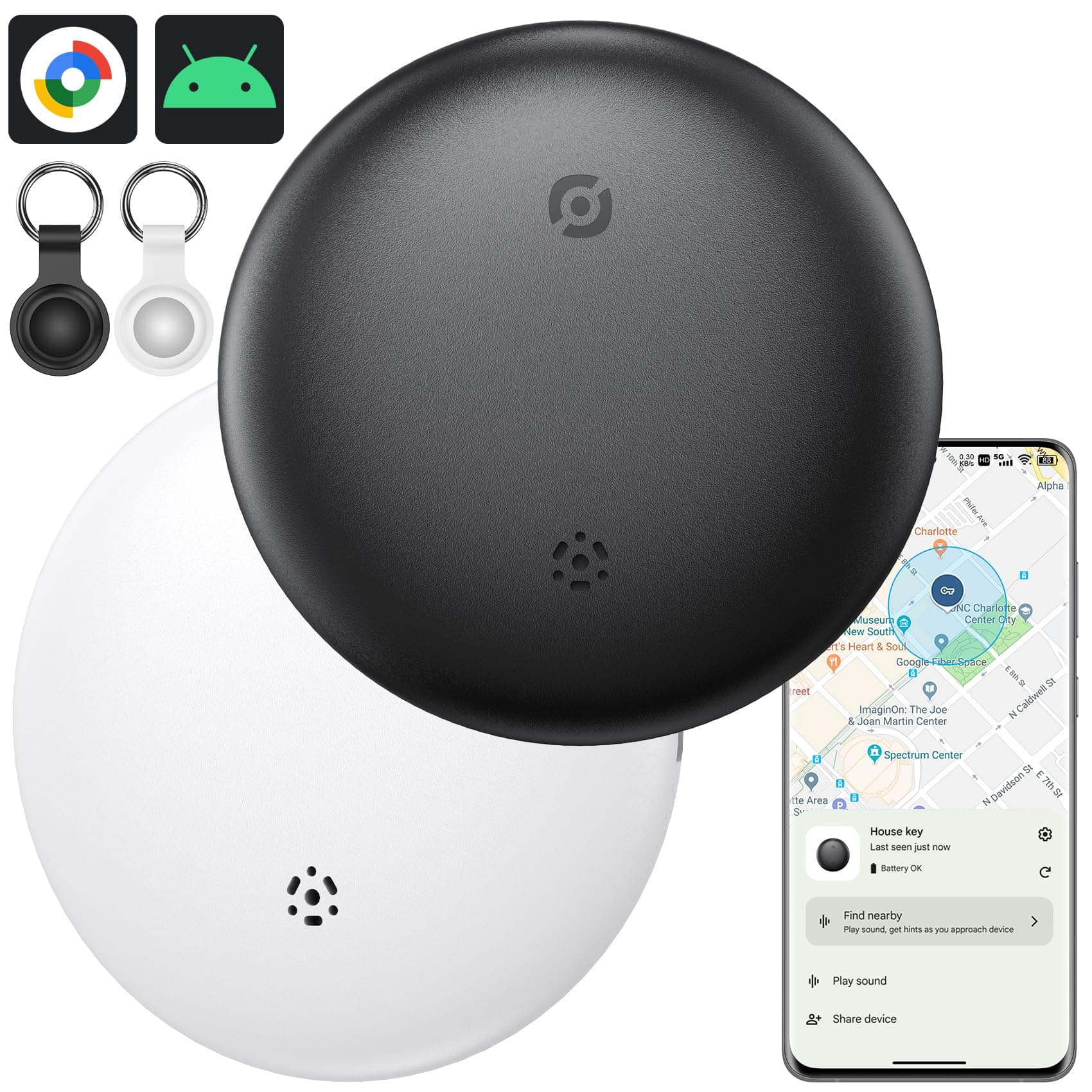 Air Tracker Android, 2 Pack Android Smart Tracker Tag Schlüsselfinder Key Finder kompatibel mit Google Find Hub APP (Android NUR), Bluetooth Tracker für Gepäck, Koffer, Paket 2pcs Schwarz und Weiß Angebot bei HelloDeals