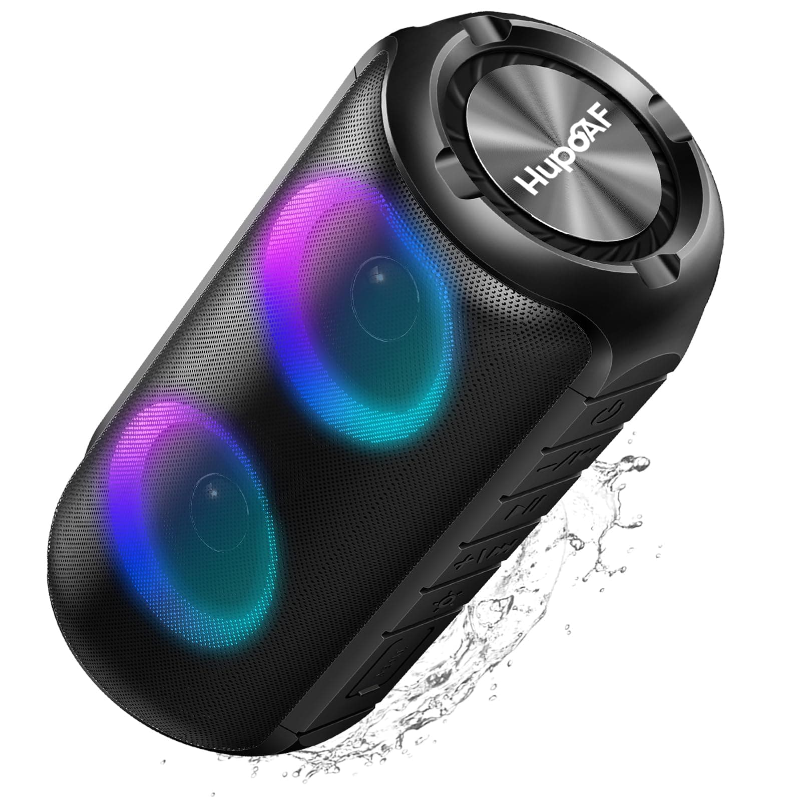Bluetooth Lautsprecher mit Licht, Neues Musikbox Tragbarer Bluetooth Box mit 52mm Durchmesser Dual Lautsprecher, Tiefer Bass, IPX7 Wasserdicht Outdoor Speaker für Reisen/Party/Strand【2025】 Dunkelschwarz Angebot bei HelloDeals