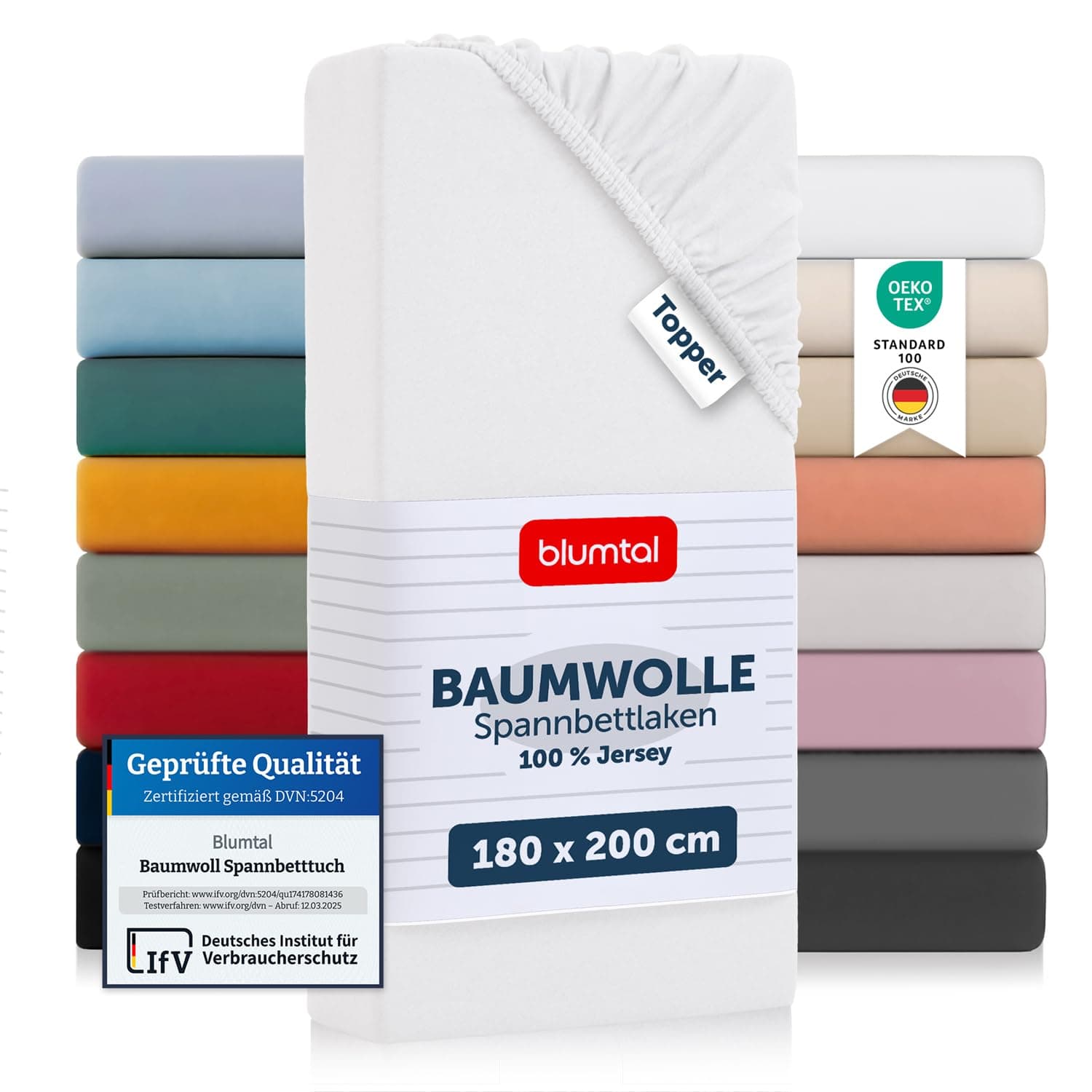 Blumtal® Basics Spannbettlaken Topper 180x200cmJersey - Bettlaken 180x200cm aus 100% Baumwolle - Oeko-TEX zertifiziertes Spannbetttuch 180x200 - Topper Spannleintuch 180x200 - Betttuch - Weiß 180 x 200cm Topper Weiß 1 Angebot bei HelloDeals