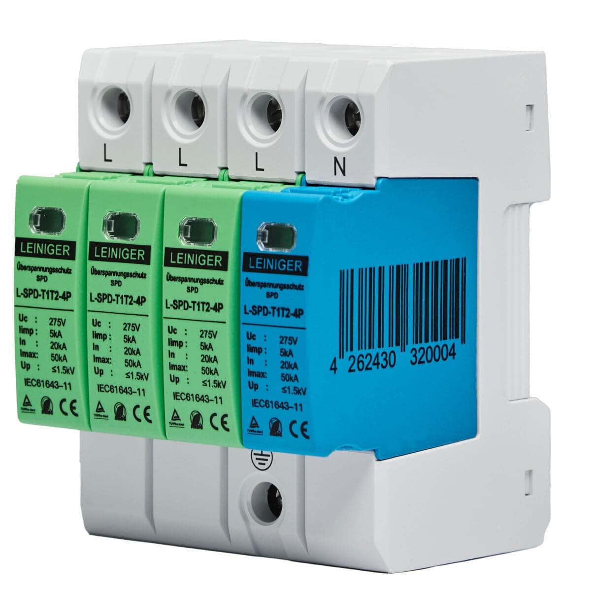 Überspannungsschutz, Überspannungsableiter von Leiniger, I+II, Typ 1+2 (B+C), 4-Polig, maximaler Ableitstrom 50 kA, VDE geprüft Angebot bei HelloDeals