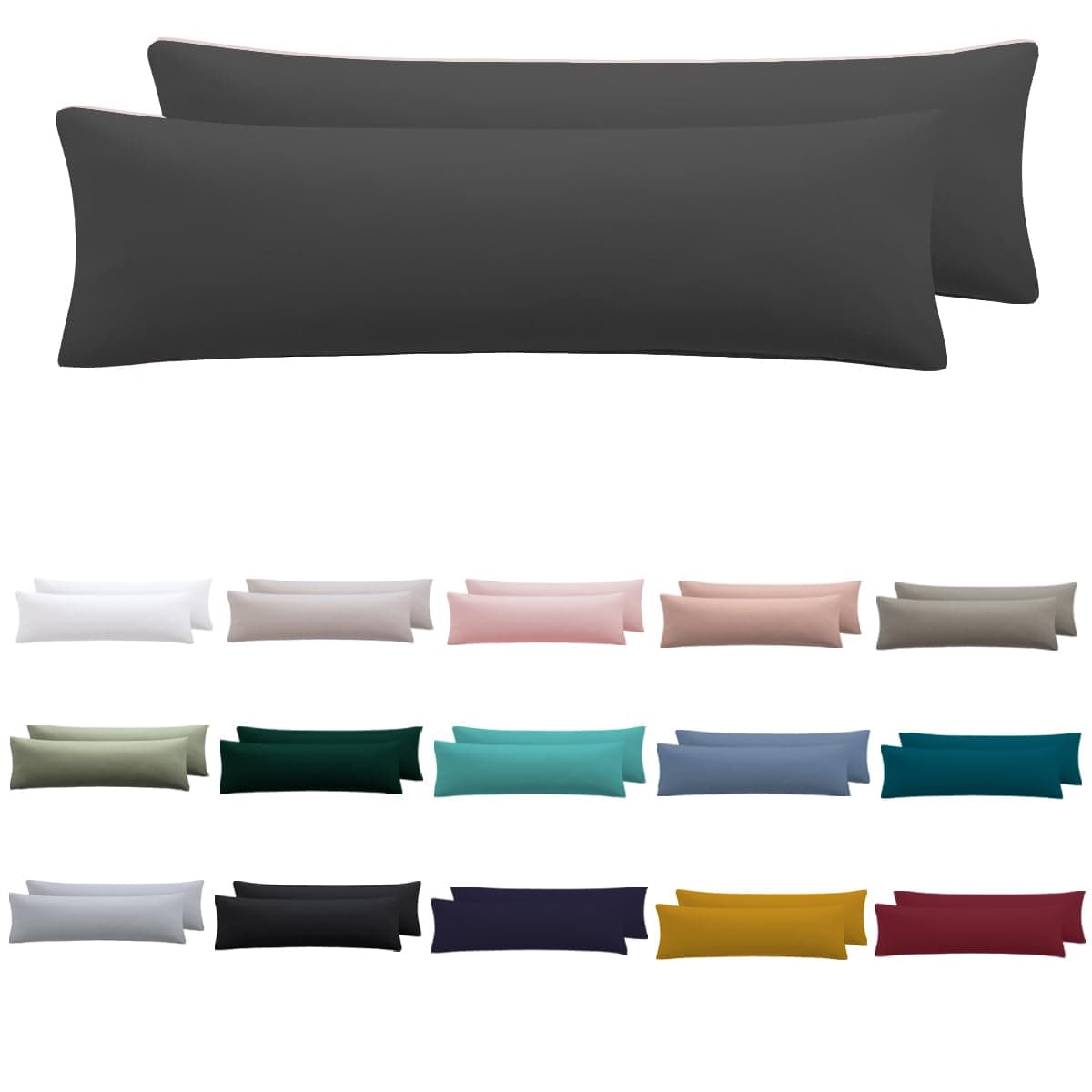 Seitenschläferkissen Bezug 40 x 145 2er Set - Kissenbezug 40x145 cm Anthrazit, 100% Mikrofaser kopfkissenbezug mit Reißverschluss, Weich und Bügelfrei 40 x 145 cm Anthrazit Angebot bei HelloDeals
