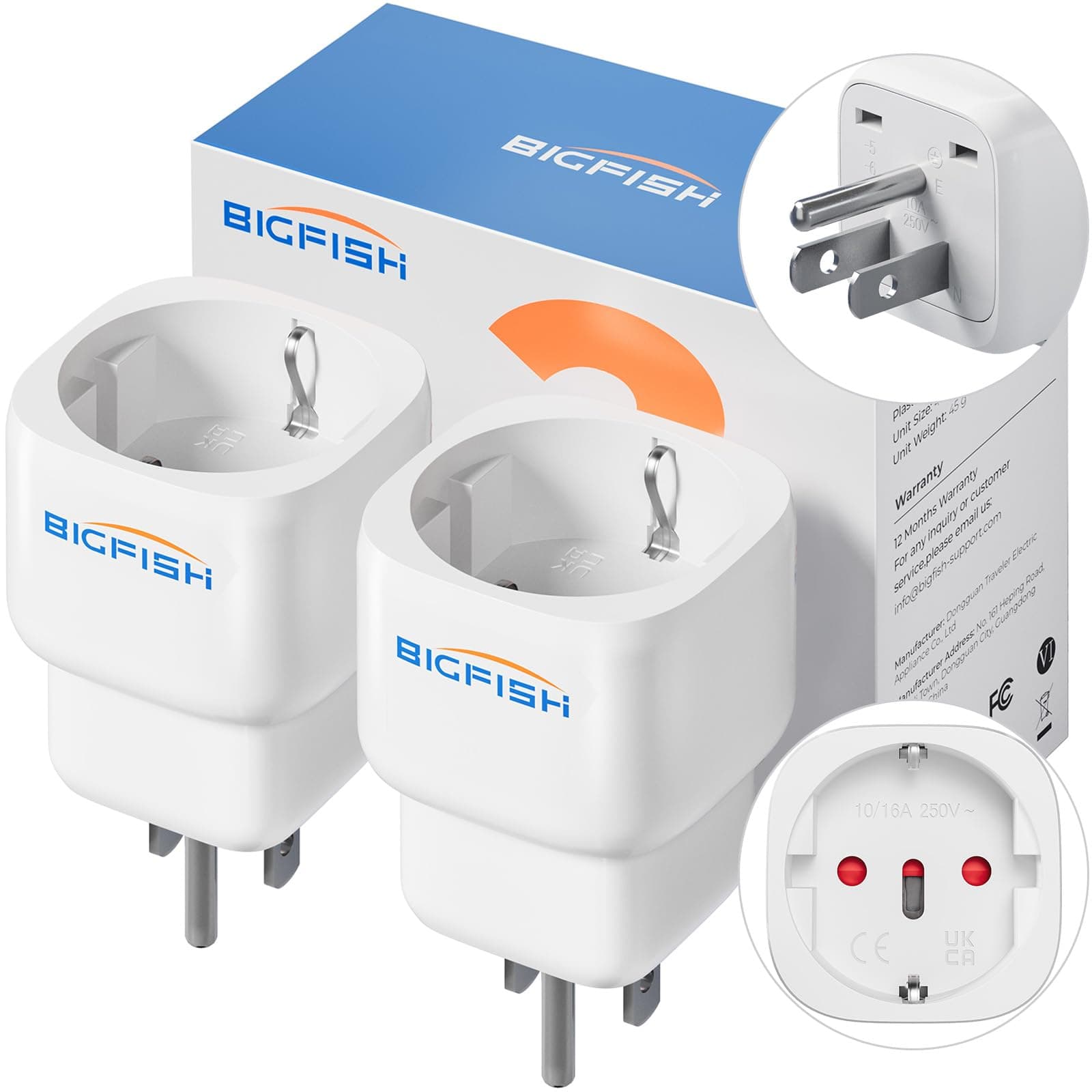 Bigfish Reiseadapter USA Adapter Steckdose 2Pack, Adapter USA Deutschland Stecker, Reiseadapter Thailand, Typ B für EU zu Amerika/Kanada/Thailand/Mexiko/Wand/Ladegerät/Ladestation, Weiß Angebot bei HelloDeals