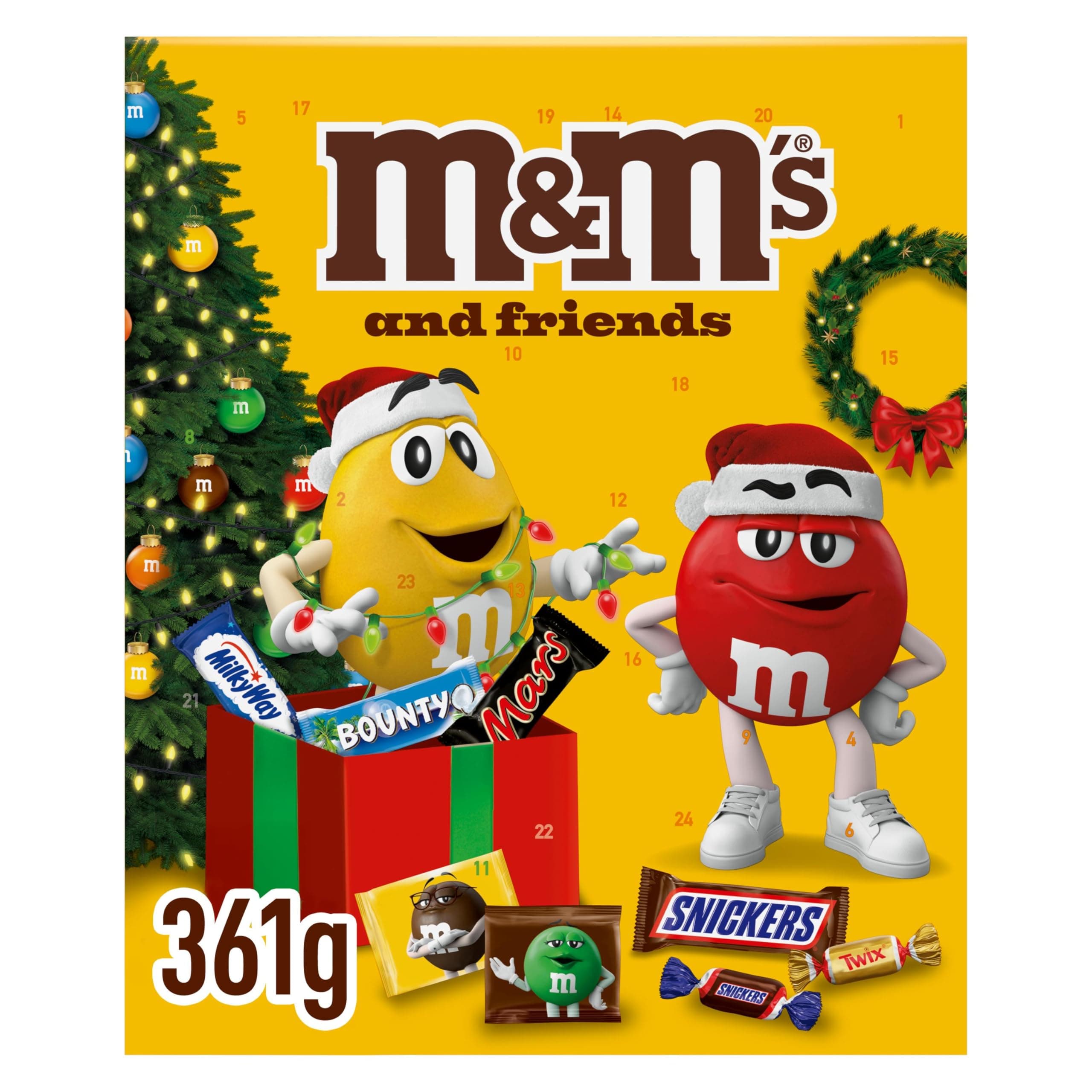 M&M'S & Friends Adventskalender mit M&M'S, Bounty, Mars, Milky Way, Snickers und Twix I 361 g Süßigkeiten zum Verschenken und für Weihnachten Angebot bei HelloDeals