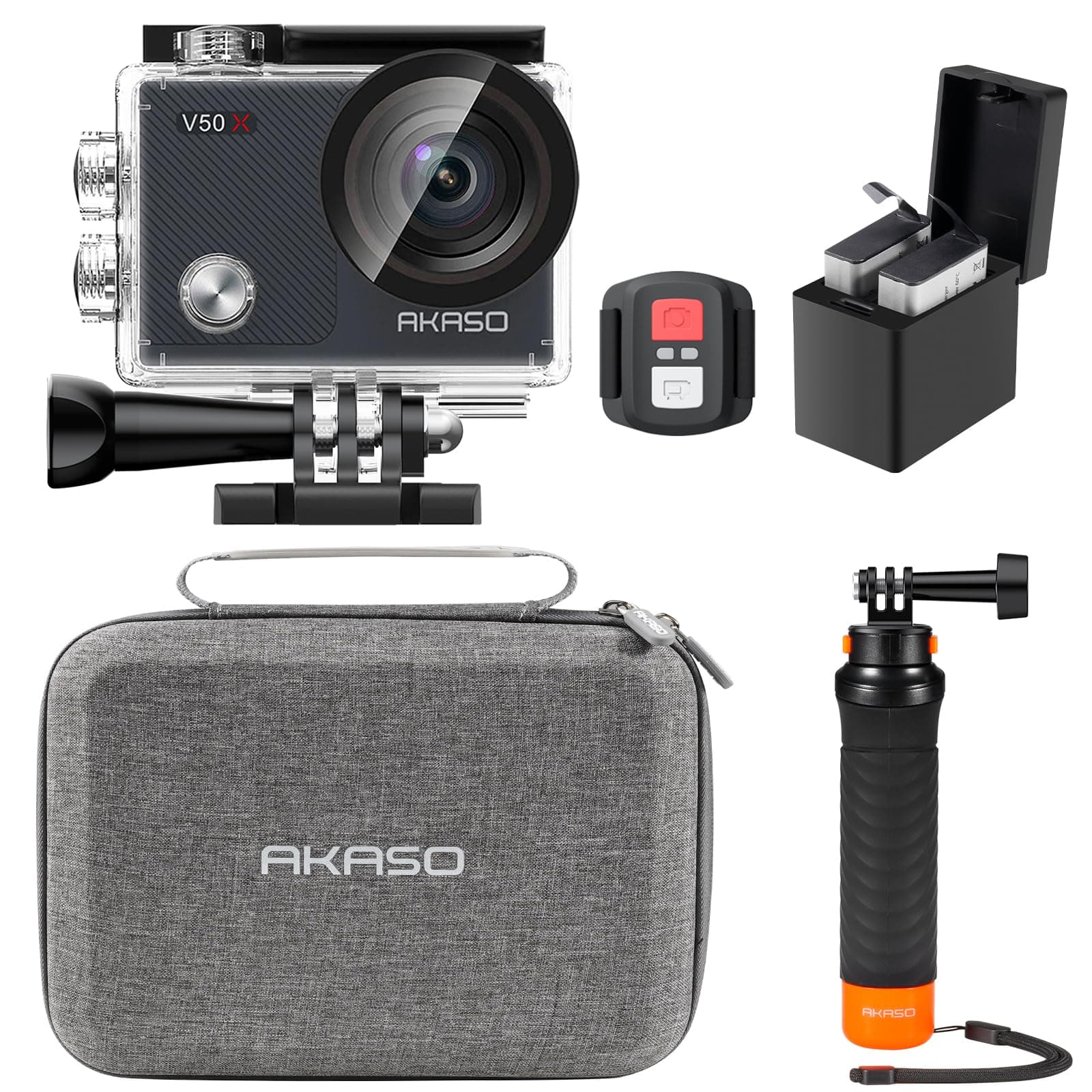 AKASO Action Cam 4K30FPS mit Schwimmender Handgriff und Tasche Unterwasserkamera WiFi 40M EIS Anti-Shake Action Kamera 4X Zoom mit Touchscreen, Fernbedienung, Sportkamera Wasserdicht Gehäuse V50 X mit Schwimmender Handgriff und Tasche Angebot bei HelloDeals