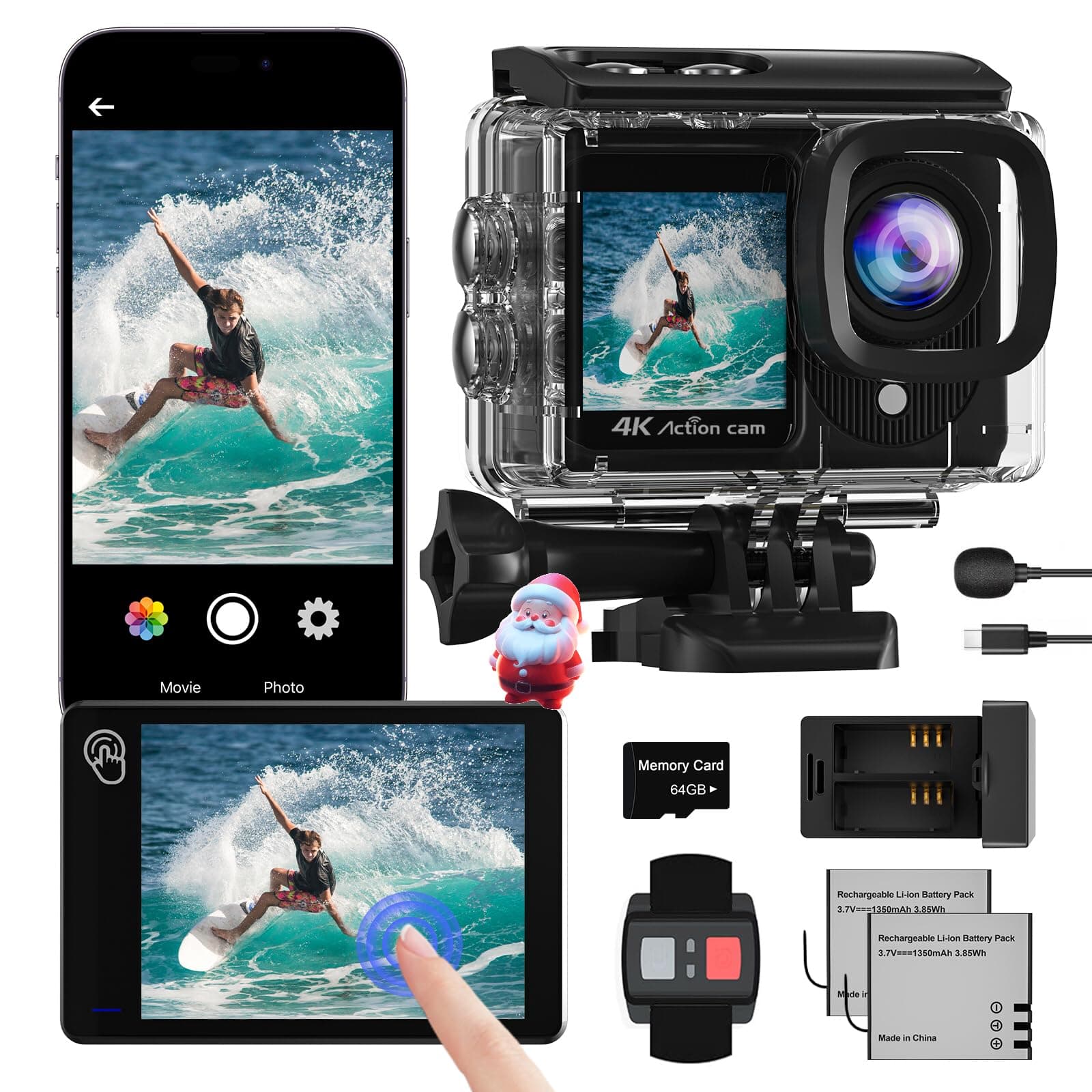 Dual Screen Action Cam 4K Mit 64GB Karte, 48MP WIFI ActionKameras, 40M Unterwasserkamera Mit EIS,170° Wasserdichte Helmkamera mit Fernbedienung, Mikrofon, 2 Batterien ,Actioncam Helmhalterung Zubeh Angebot bei HelloDeals