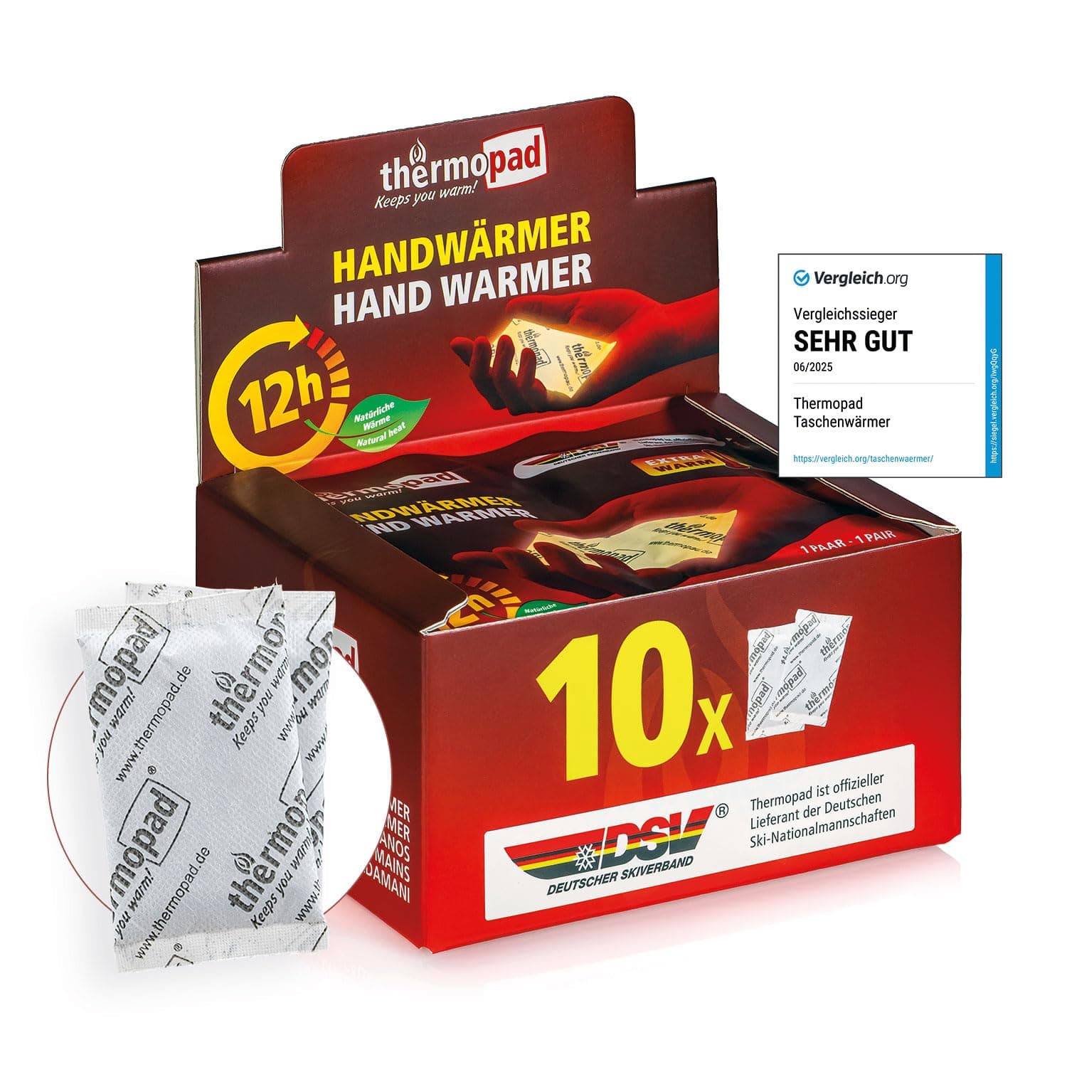 THERMOPAD Handwärmer – DAS ORIGINAL: 5, 10 oder 30 Paar Wärmepads für 12 Stunden Wärme I Sofort einsatzbereite Taschenwärmer I Extra warmes Heatpad – ideal für Outdoor-Aktivitäten & Handschuhe 10-Paar-Box Angebot bei HelloDeals