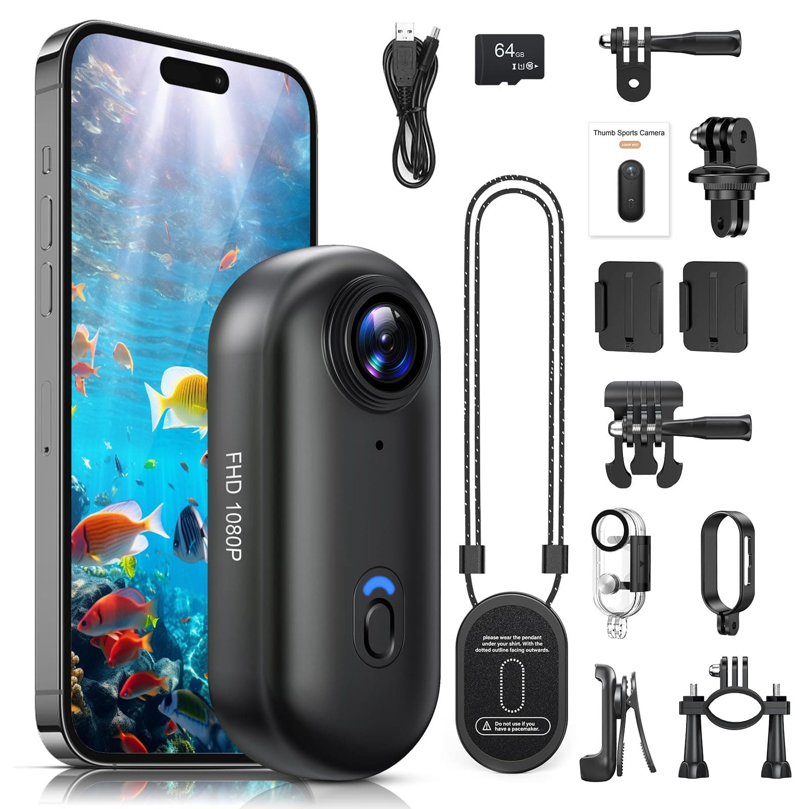 Action Cam, Mini-Actionkamera 1080P, Bodycam 120°-Weitwinkel, wasserdicht bis 30 m, freihändige POV, 150 Min. Akkulaufzeit, Sportkamera, Radfahren, Motorradfahren, Reisen und Vlogging, 64GB TF-Karte Angebot bei HelloDeals