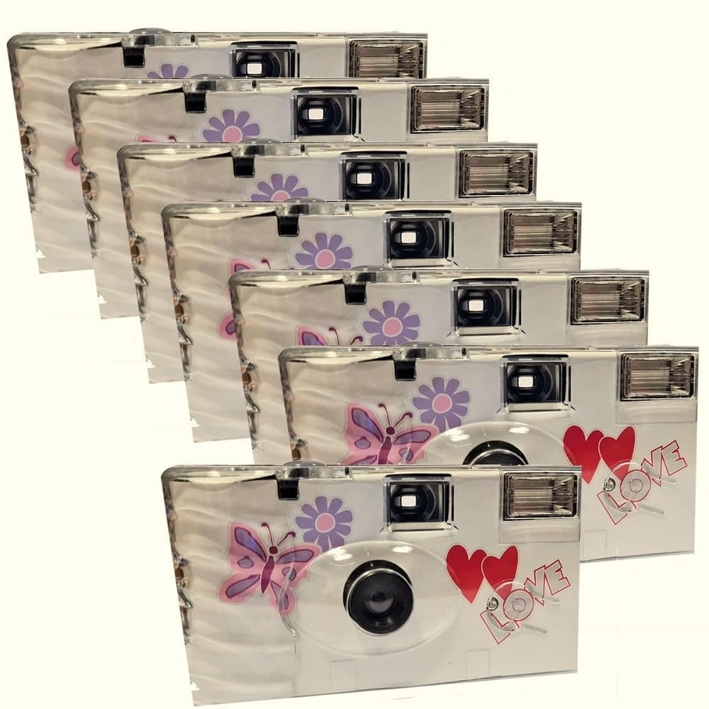 7X PHOTO PORST Einwegkamera Butterfly, Edition Liebe & Love & Herzen, mit Blitz, Batterien und Film (7er Pack, je 27 Aufnahmen, 35mm Farbfilm) Angebot bei HelloDeals