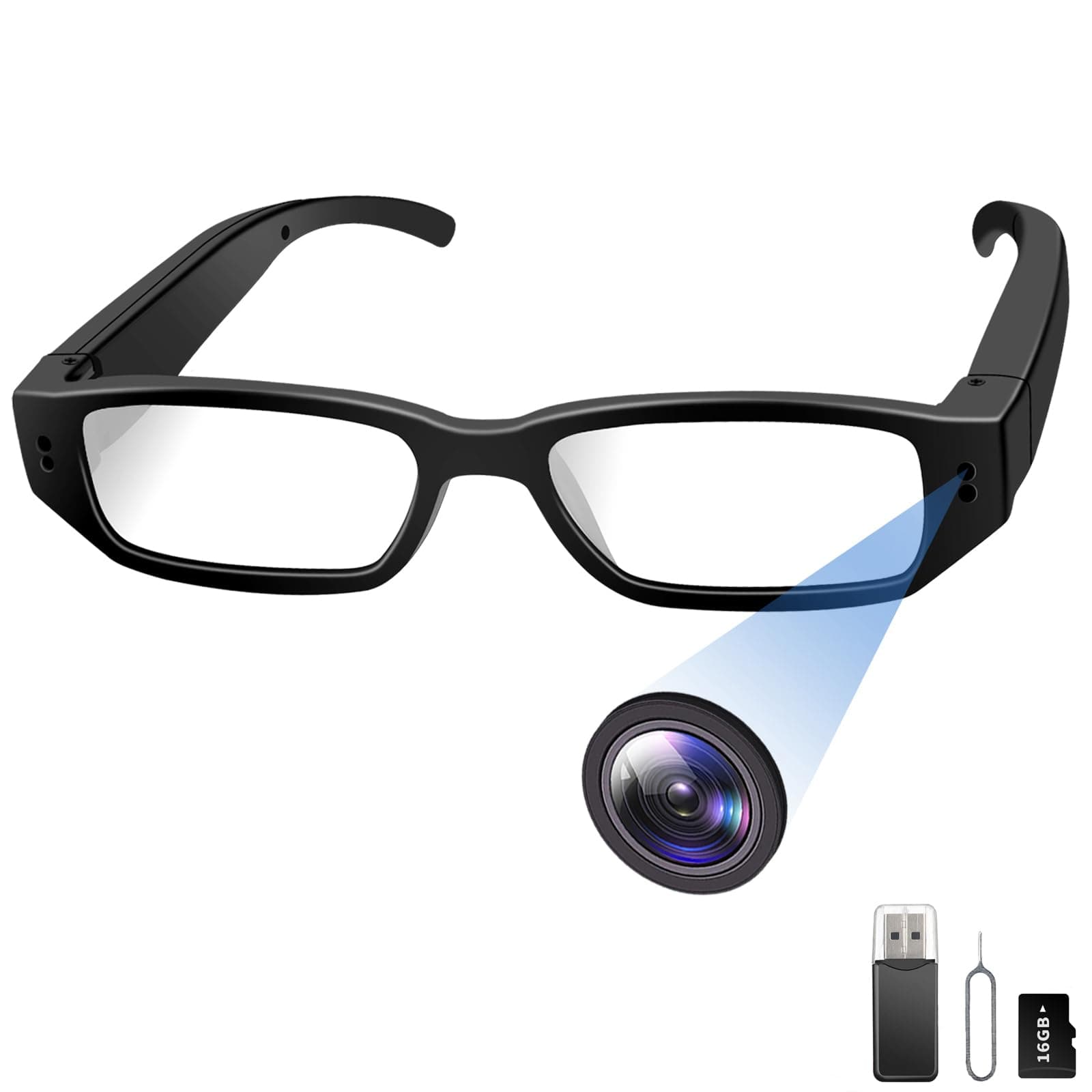 Brille Sportkamera HD 1080P Brille Mini-Actionkamera, Kleine Actionkamera, Tragbare Brillen-Videokamera unterstützt das Aufnehmen von Fotos und Videos für Fahrrad- und Outdoor-Aktivitäten Angebot bei HelloDeals