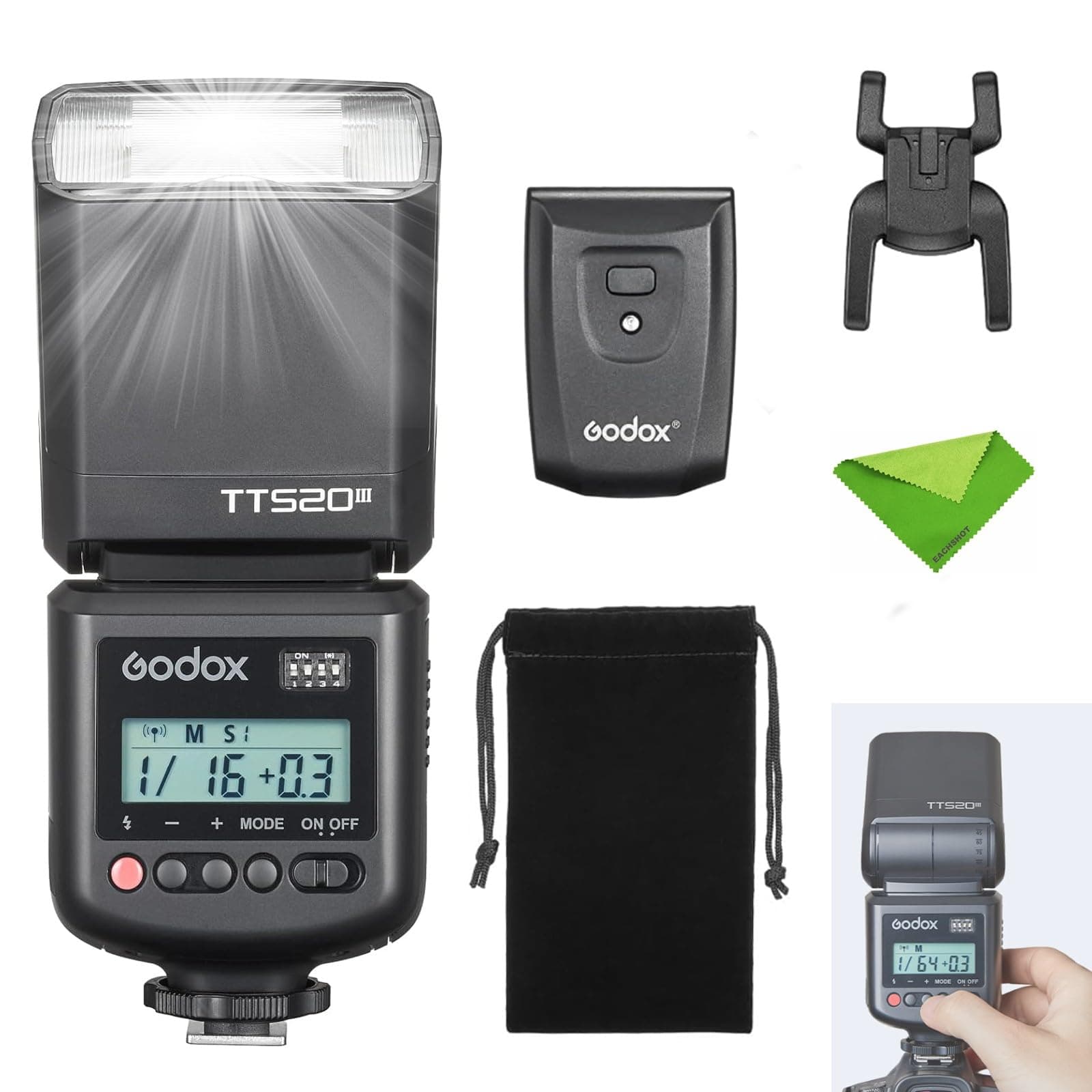 Godox TT520III Kamerablitz, 1,8 s Wiederaufladezeit, 400 Vollleistungsblitz, eingebauter Empfänger und RT-Sender für Canon Nikon Panasonic Olympus Pentax usw. (KEIN TTL) Angebot bei HelloDeals