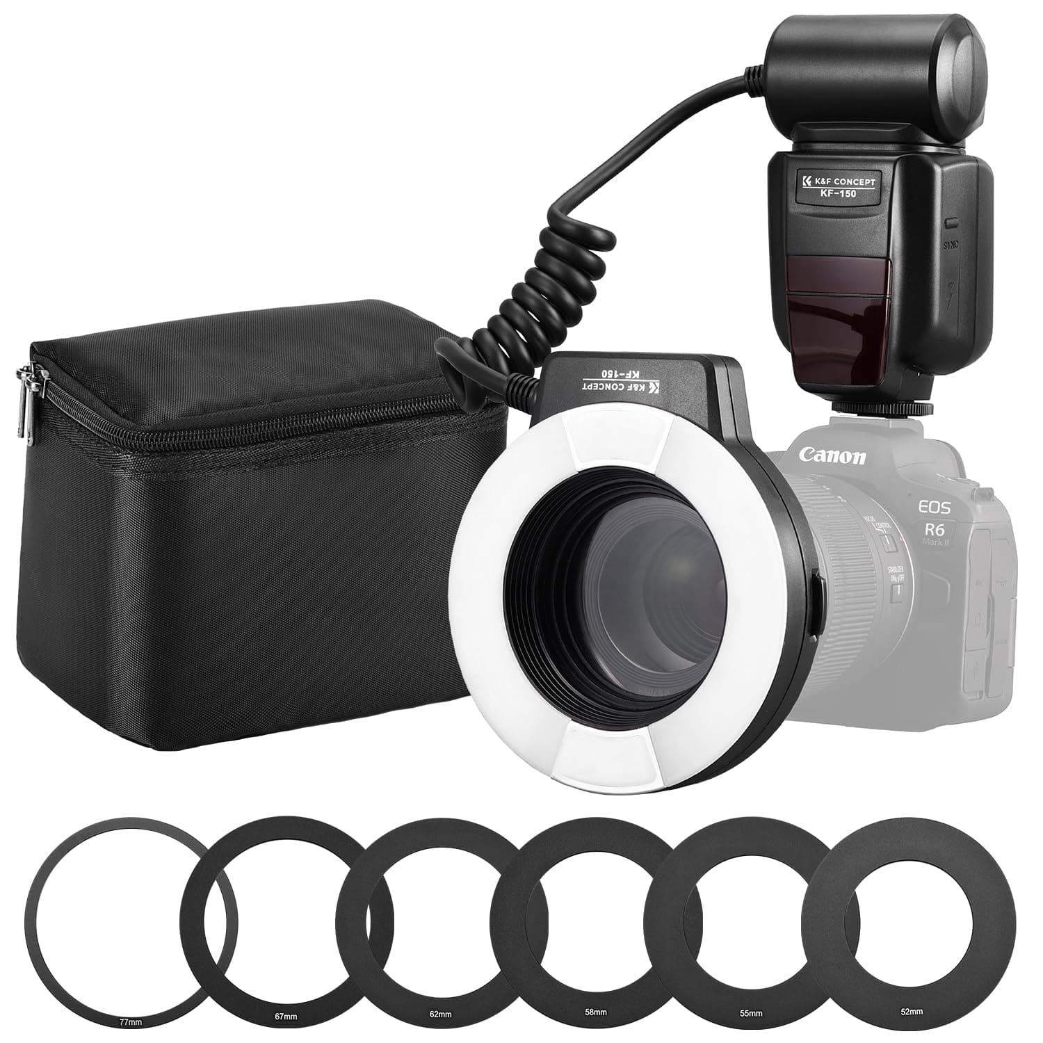 K&F CONCEPT TTL Ringblitz Makro Blitz Ring Blitzgeräte kompatibel mit Canon SLR/DSLR mit AF-Hilfslicht Adapterringe Leitzahl 14 Angebot bei HelloDeals