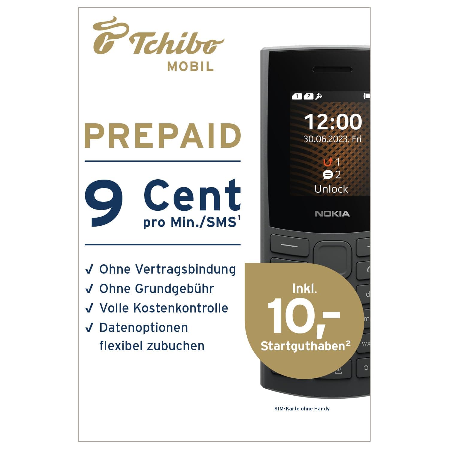 Tchibo MOBIL Prepaid-Tarif SIM-Karte | 9 ct/Min. & 9 ct/SMS & 24ct/MB| 10 € Startguthaben | Ohne Grundgebühr & Vertragsbindung | Flexibler Handytarif für Deutschland & EU Angebot bei HelloDeals