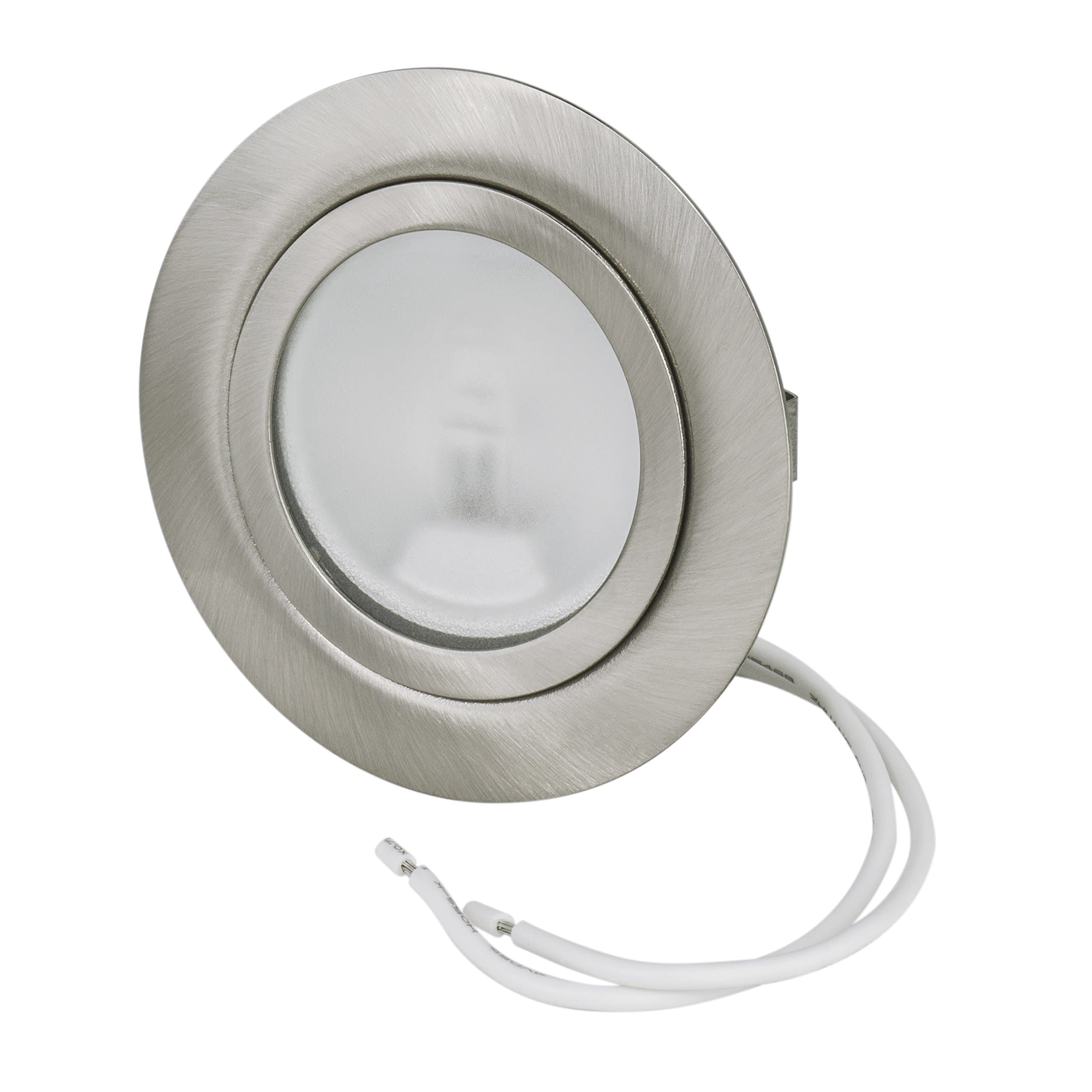 JungesLicht - Möbeleinbaustrahler G4 12V 20W Halogen (dimmbar, LED geeignet) Bohrloch 55-58mm, Durchmesser 72mm, Einbautiefe 20mm, 11cm Anschlusskabel, inkl. Leuchtmittel, Möbelleuchte ultra flach Angebot bei HelloDeals