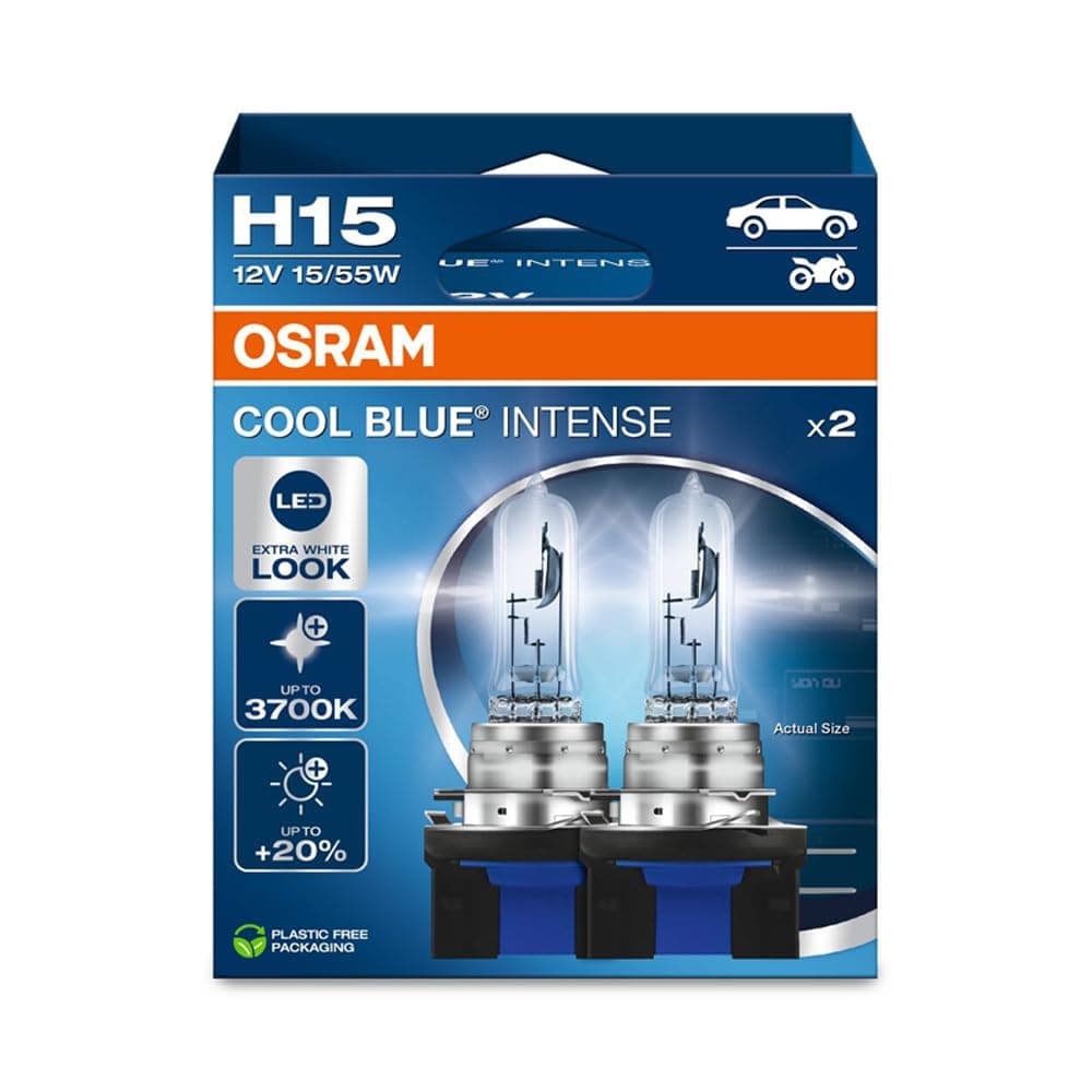 Osram COOL BLUE® INTENSE H15, +20% mehr Helligkeit, bis zu 3.700K, Halogen-Scheinwerferlampe, LED-Look, Hängebox (2 Lampen) 2 Lamps H15 Angebot bei HelloDeals