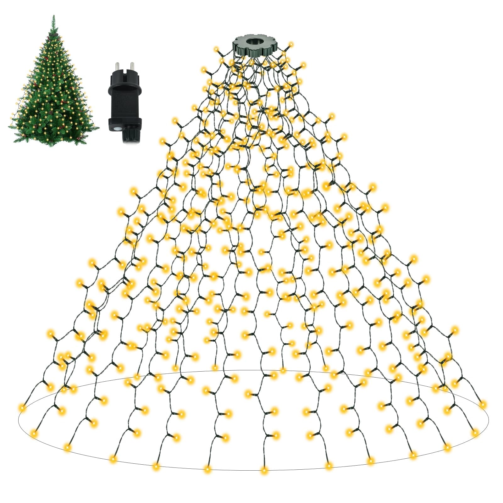 AVANLO 2m Lichterkette Weihnachtsbaum mit ring und 20 Stränge, 400 LEDs Lichterkette Tannenbaum Innen, 8 Modi, IP44 Wasserdicht Christbaum Beleuchtung für 150cm-210cm Baum (Warmweiß EU) Angebot bei HelloDeals