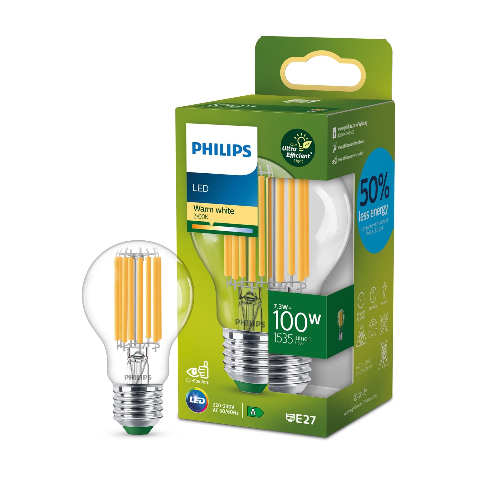 Philips LED Classic ultraeffiziente E27 Lampe (100 W), LED Lampe mit warmweißem Licht, energiesparende Lampe mit langer Nutzlebensdauer, Energieeffizienzklasse A, Klar Warmweiß Klar Angebot bei HelloDeals