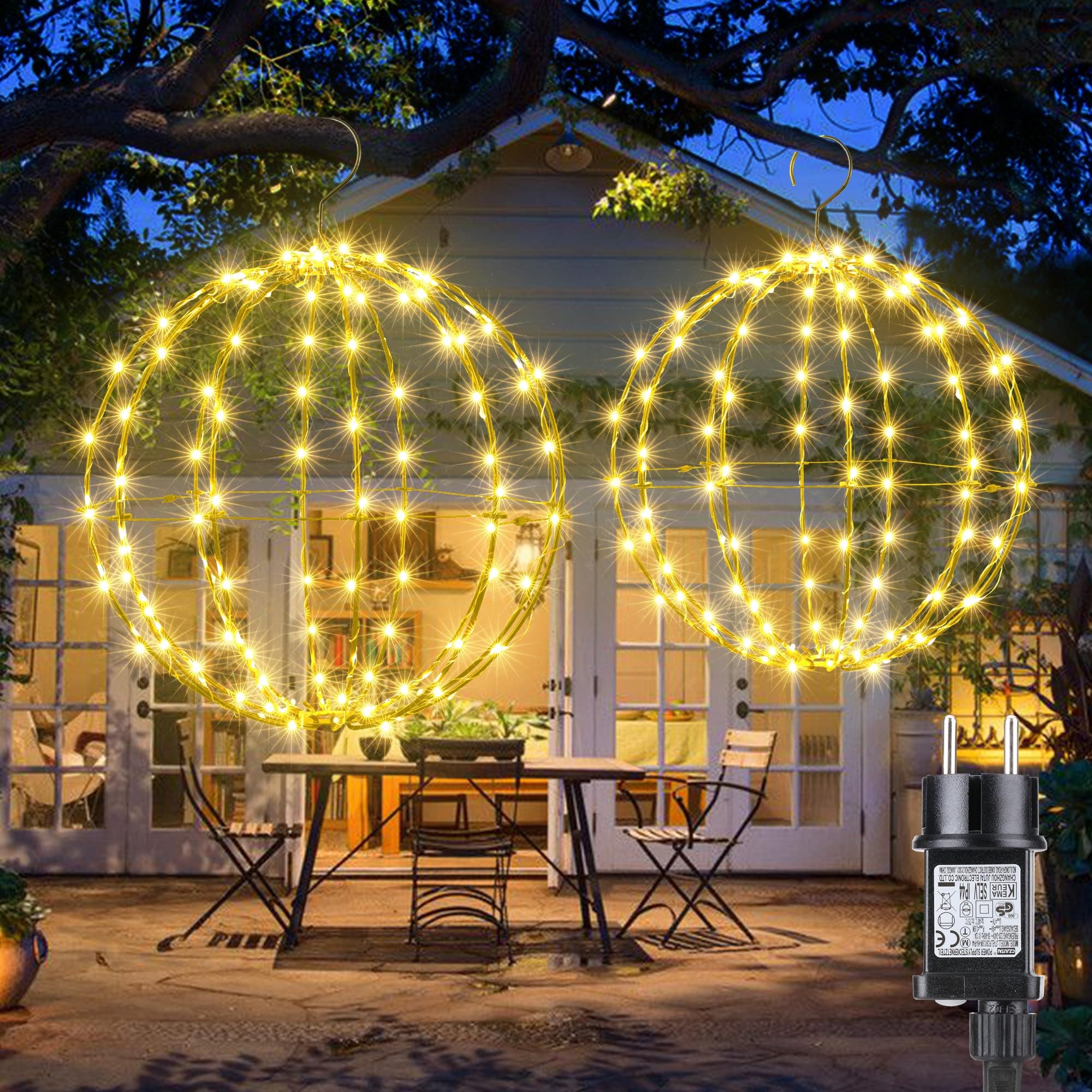 iBaycon Weihnachtsbeleuchtung Außen kugel,Warmweiße Hängekugeln blinkenden Perlen,Hauptstromversorgung mit Timer, Faltbare Kugel Weihnachtsdeko Lichterkette Garten,Party Innen(33cm+28cm,2er-Pack) Warmweiß 33+28cm-Strom Angebot bei HelloDeals