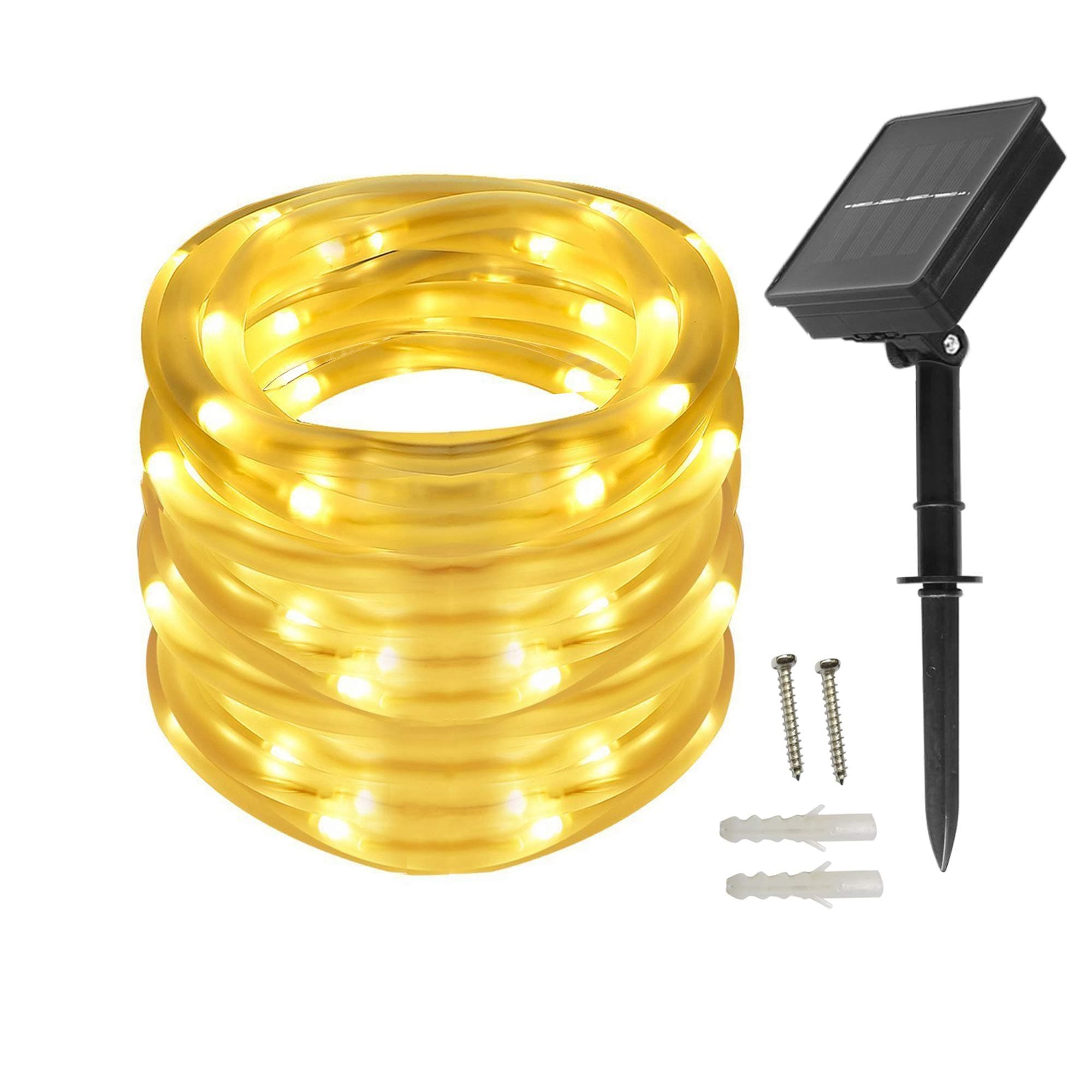 Solar Lichtschlauch Lichterkette,10 Meter 100 LEDs Wasserdicht Außenlichterkette, LED Lichterketten für Hochzeit,Party und Weihnachten,Weihnachtsbeleuchtung Warmweiß Angebot bei HelloDeals