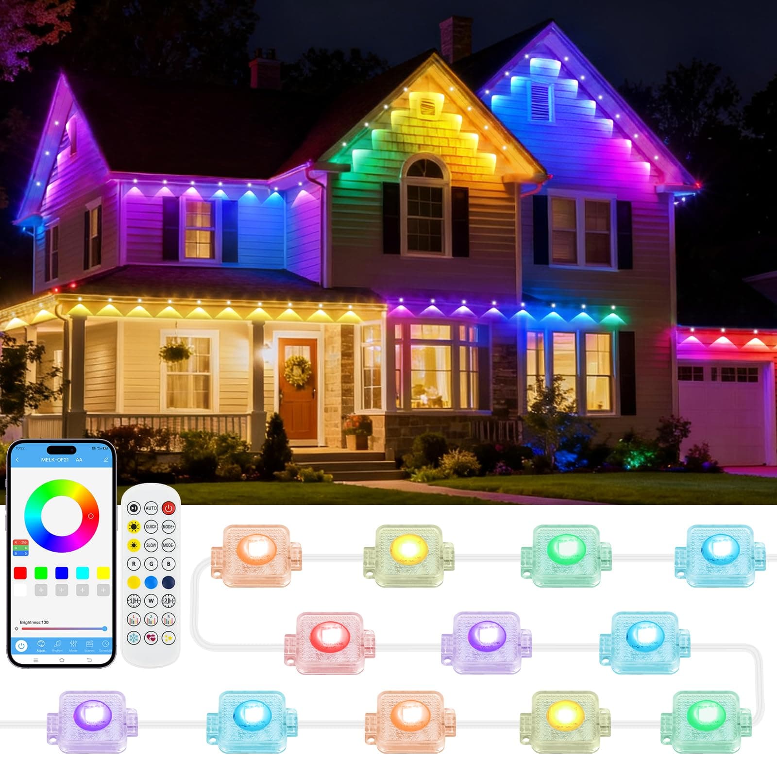 AVANLO Permanente Lichterkette Außen, 15M 30 LEDs RGBIC Outdoor Lichterkette Strom, Multimodus, APP & Fernsteuerung, IP65 Wasserdicht Trauflichter für Traufe, Dach, Balkon, Party Deko Angebot bei HelloDeals