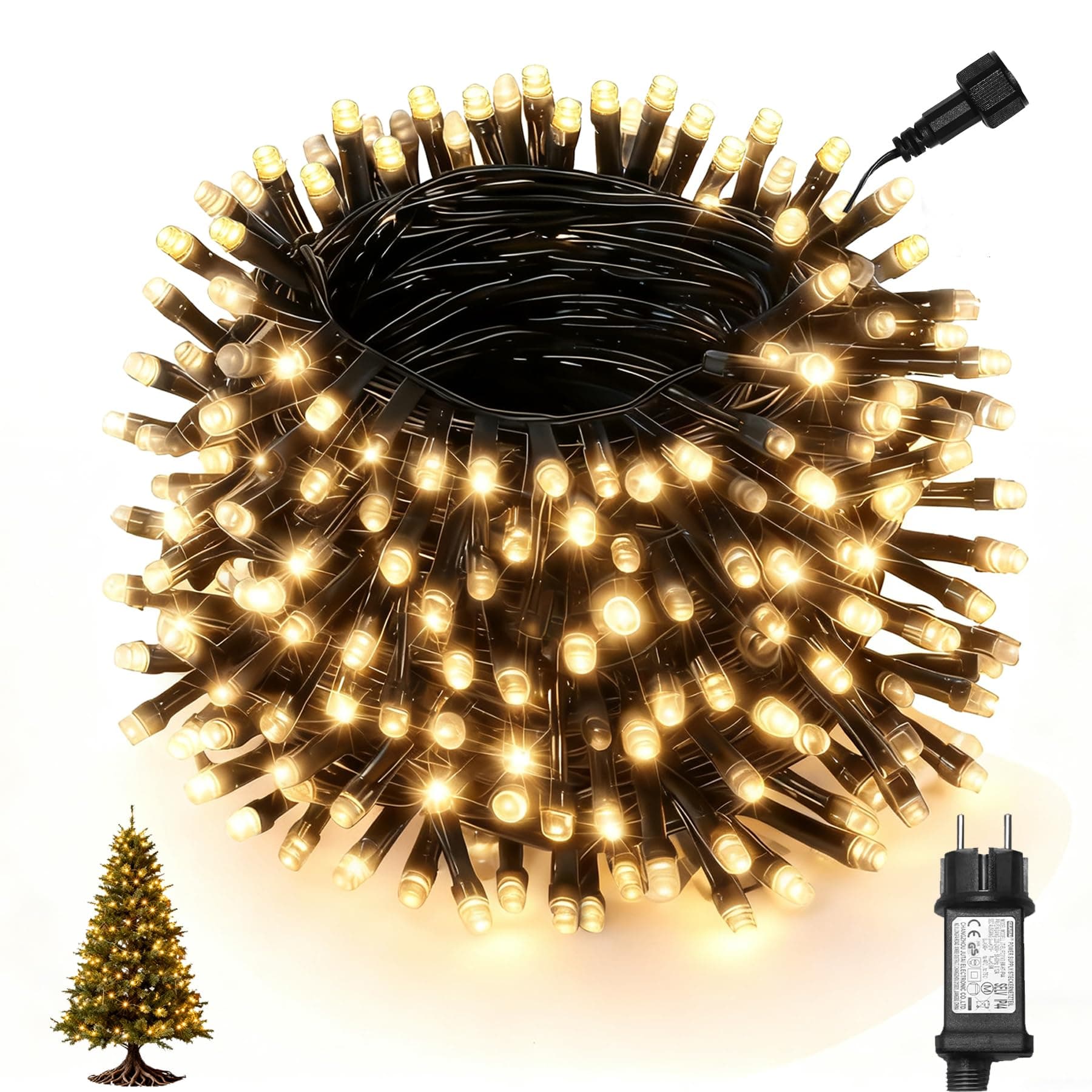 Lichterkette Weihnachtsbaum Warmweiß 20M 200LED, Weihnachtsbeleuchtung Außen mit Strom, Timer, 8 Modi, Speicherfunktion, Wasserdicht Lichterkette Innen für Garten, Party, Weihnachtsdeko Strombetrieben Angebot bei HelloDeals