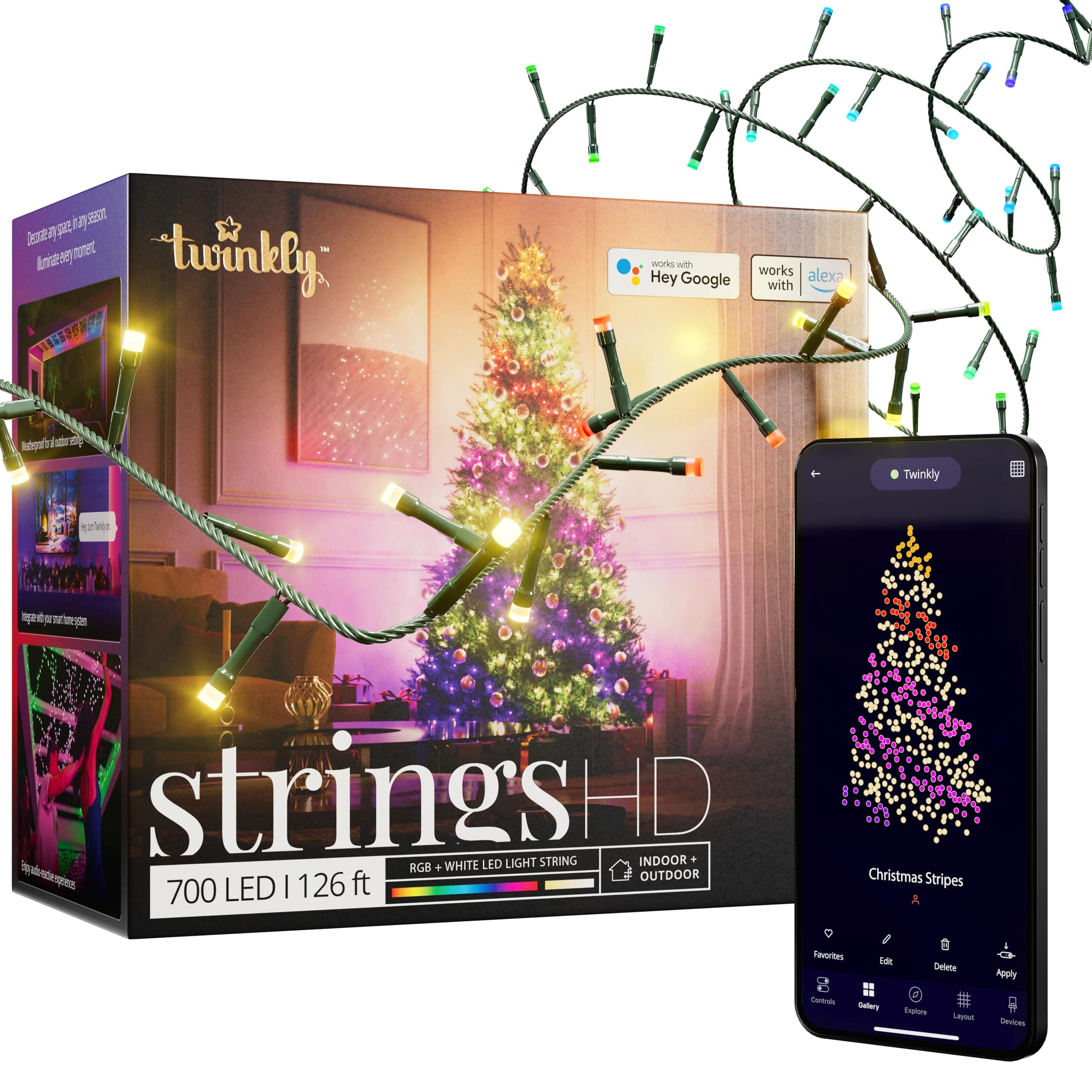 Twinkly Strings HD 700 Smart RGB+W LEDs, 38,5 Meter, Grüne Leitung, Weihnachtsbeleuchtung für Innen- und Außenbereich Angebot bei HelloDeals